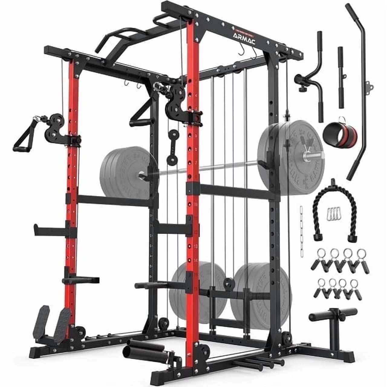 UPGO Power Cage,1500lbs Multi-Function Power Rack with Adjustable Cable Crossover System and More Training Attachment, Weight Cage for Home Gym