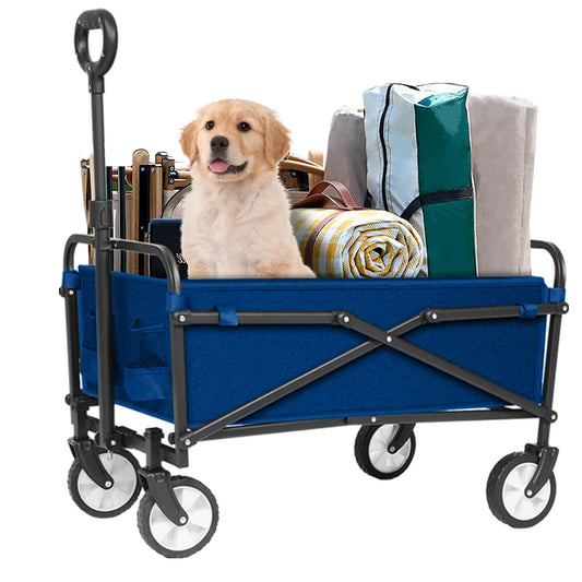 Wagon Cart Foldable, Collapsible Folding Wagon with All-Terrain Wheels & Adjustable Handle, Portable Heavy Duty 300LBS Weight Capacity for Grocery Shopping, Sport, Camping, Garden, Outdoor Use