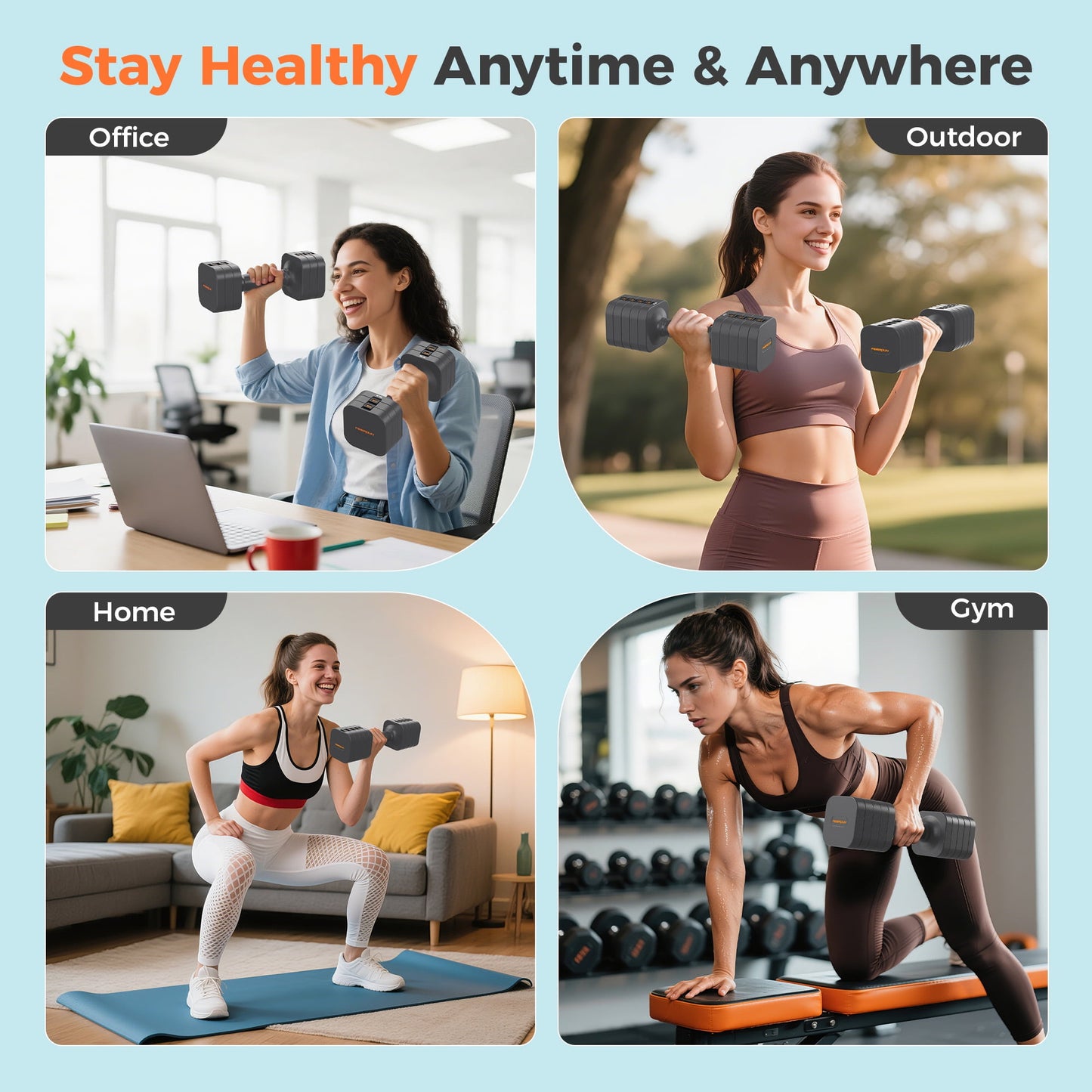 5-in-1 Adjustable Dumbbell Set of 2, 20LBS/10LBS Hand Weights for Women, 1s-Adjust Dual-Stable Dumbbell Set for Women