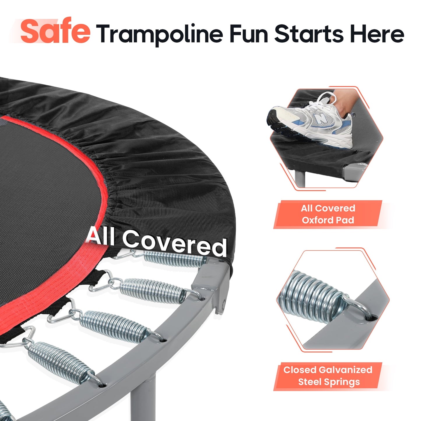 BCAN 40" Foldable Trampoline, Fitness Rebounder with Adjustable Foam Handle, Exercise Trampoline for Adults/kids Indoor/Garden Workout Max Load 330lbs
