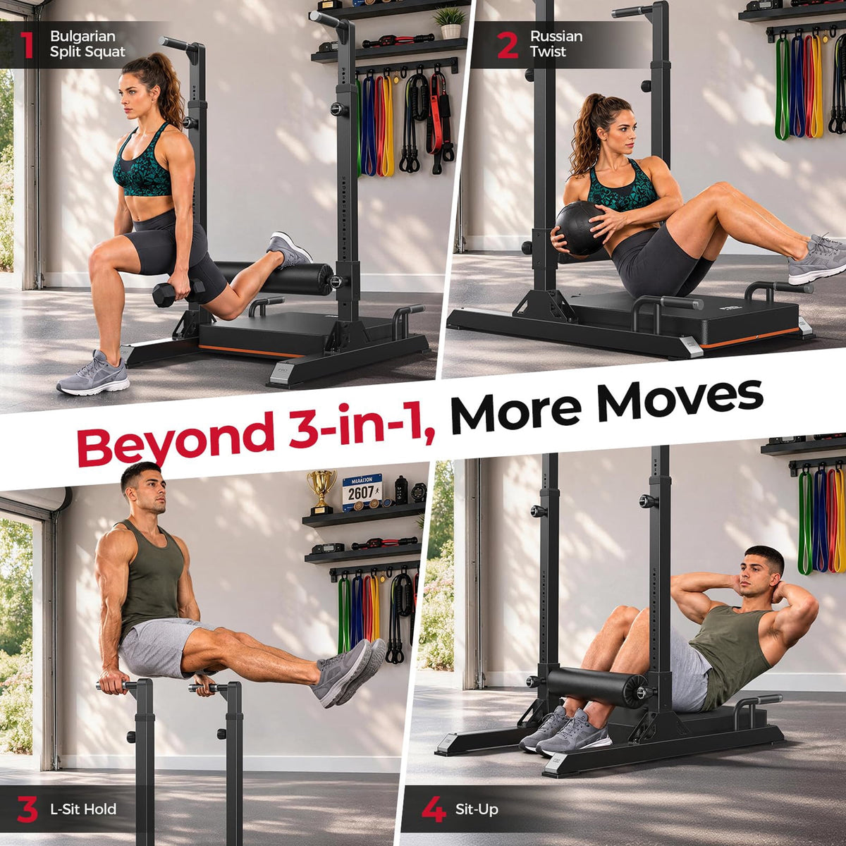 FED Fitness 3-in-1 Nordic Curl Bench & Dip Bar Station, 14-Level Adjustable Nordic Hamstring Trainer, Multi-Functional Full-Body Strength Training Equipment for Home Gym