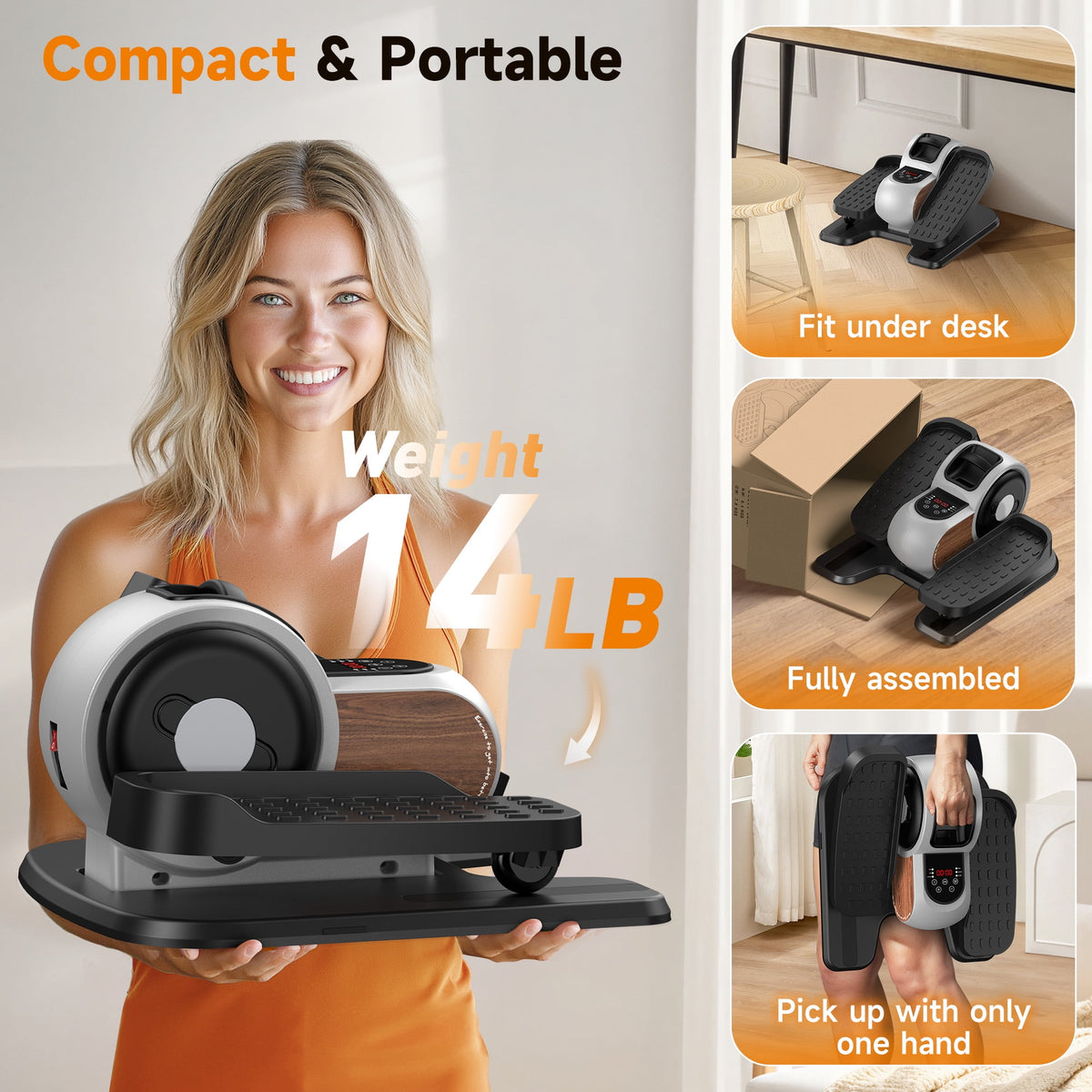UPGO Under Desk Ellipticals Electric, Elipse Leg Exerciser Fully Assembled, Pedal Exerciser with Remote Control & Non-Slip Pedals Resistance & Speed
