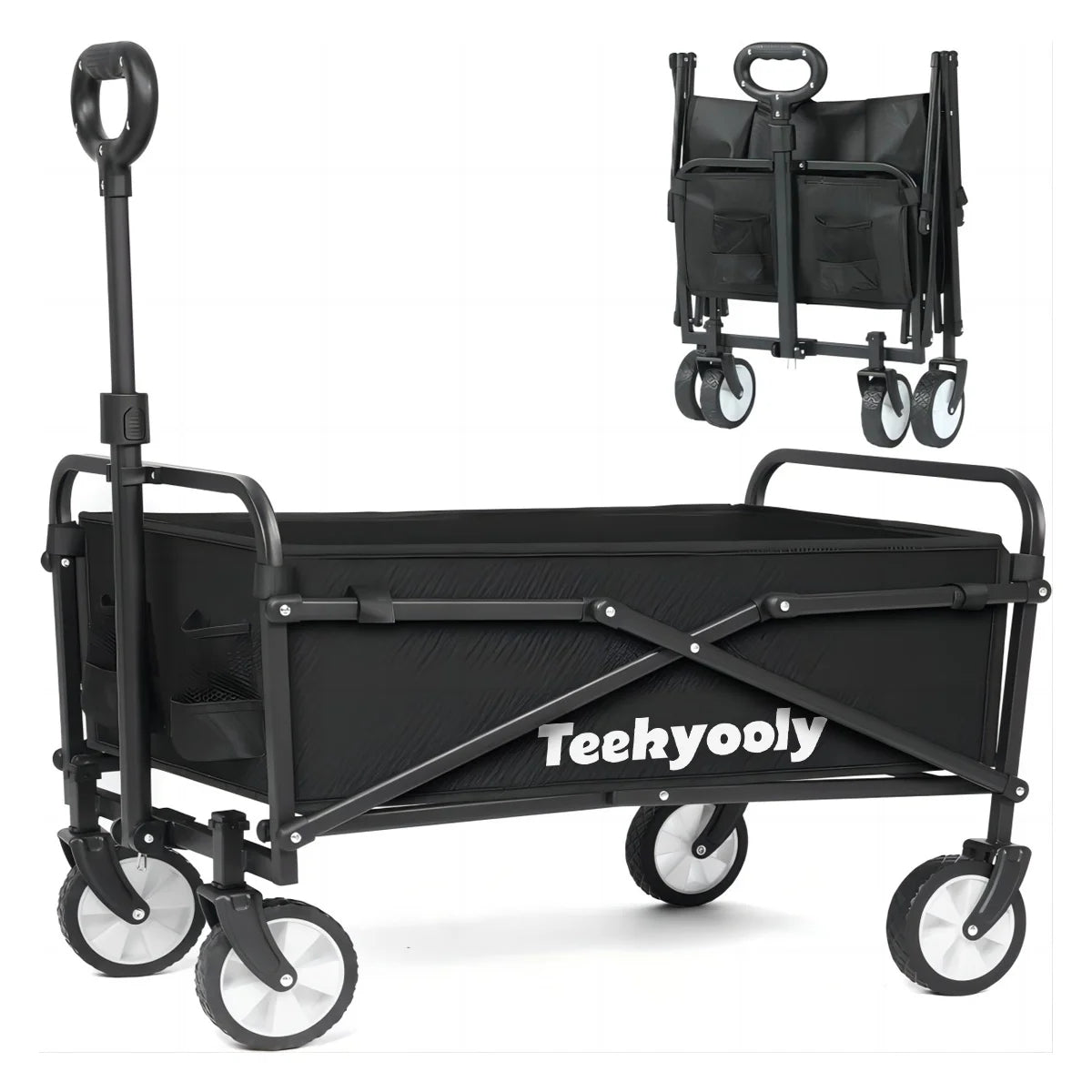 Wagon Cart Foldable, Collapsible Folding Wagon with All-Terrain Wheels & Adjustable Handle, Portable Heavy Duty 200LBS Weight Capacity for Grocery Shopping, Sport, Camping, Garden, Outdoor Use