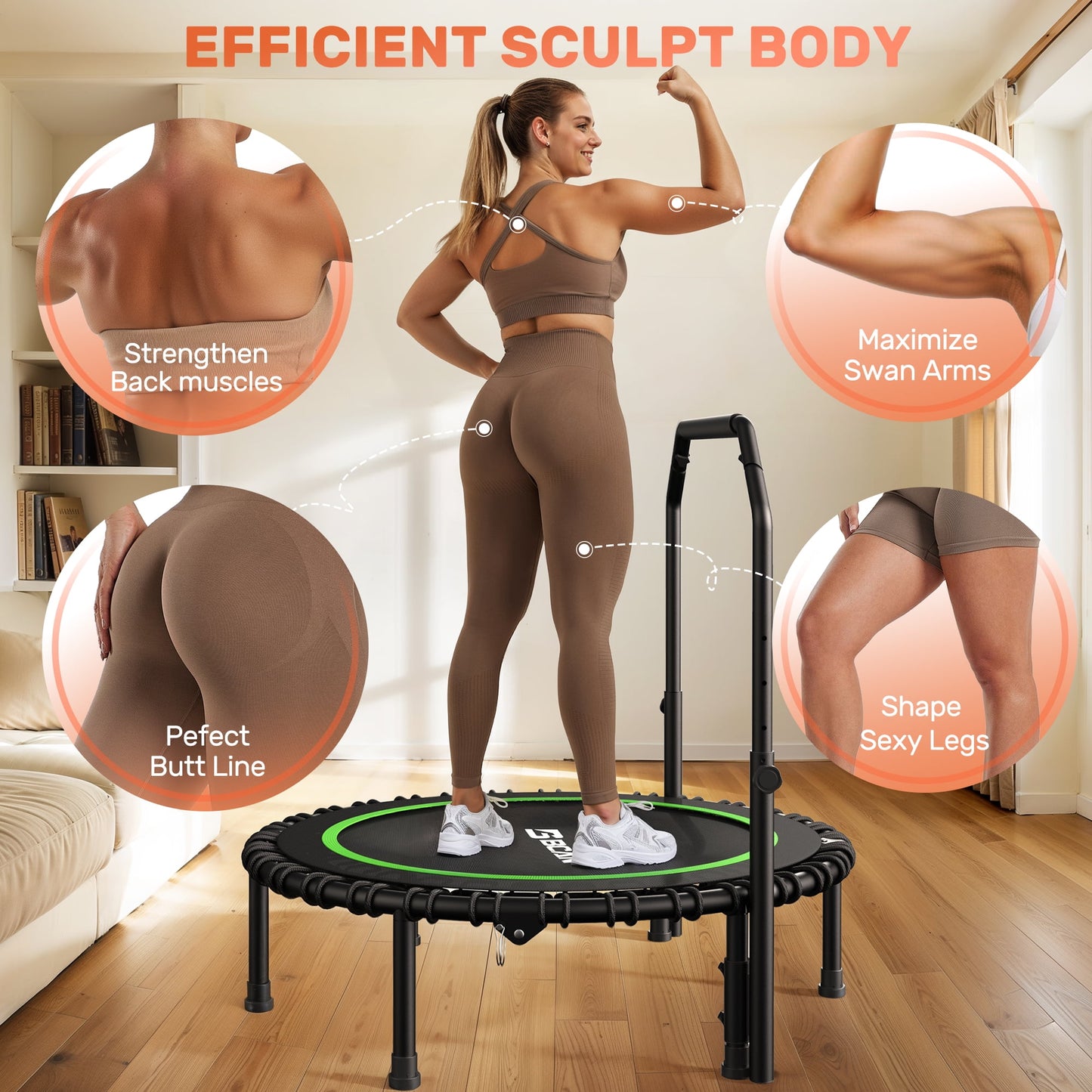 BCAN 450 LBS Foldable Mini Trampoline, 40" Fitness Trampoline with Bungees, Stable & Quiet Exercise Rebounder for Kids/Adults