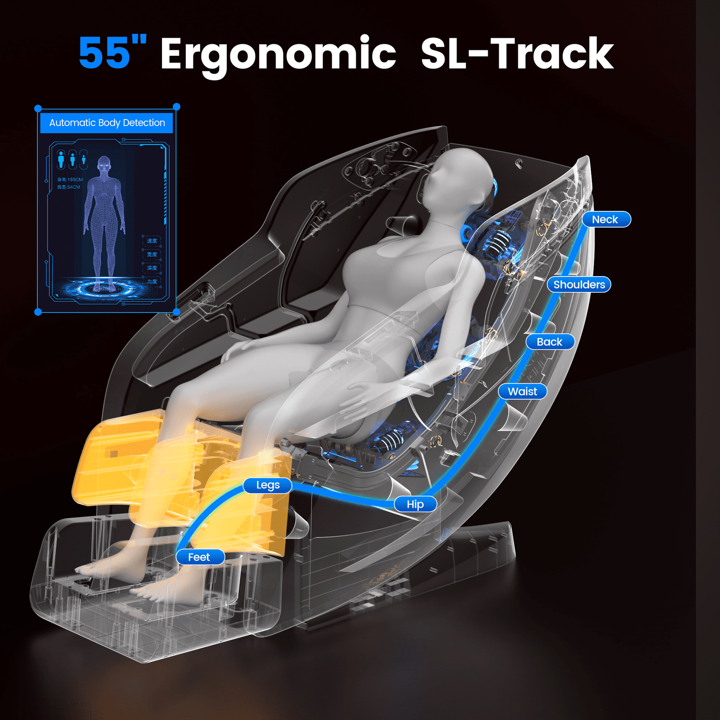 Upgo 4D Massage Chair with 55" SL Track, 2 Zero Gravity Modes, Voice Control, Heating, Leather