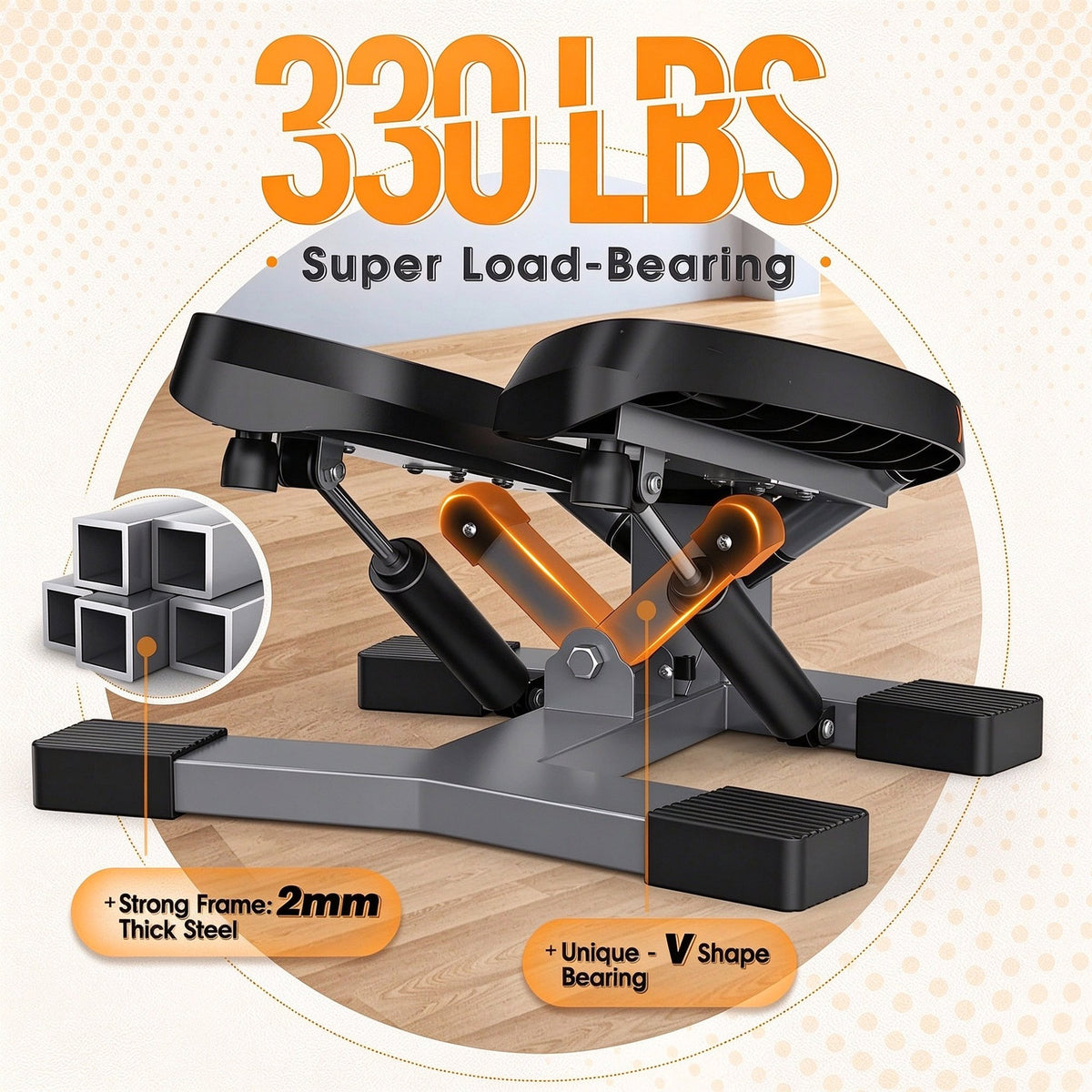FED Fitness Sportsroyals Mini Stepper Exercise Machine Stair Stepper with Resistance Band and 330 lb Weight Capacity