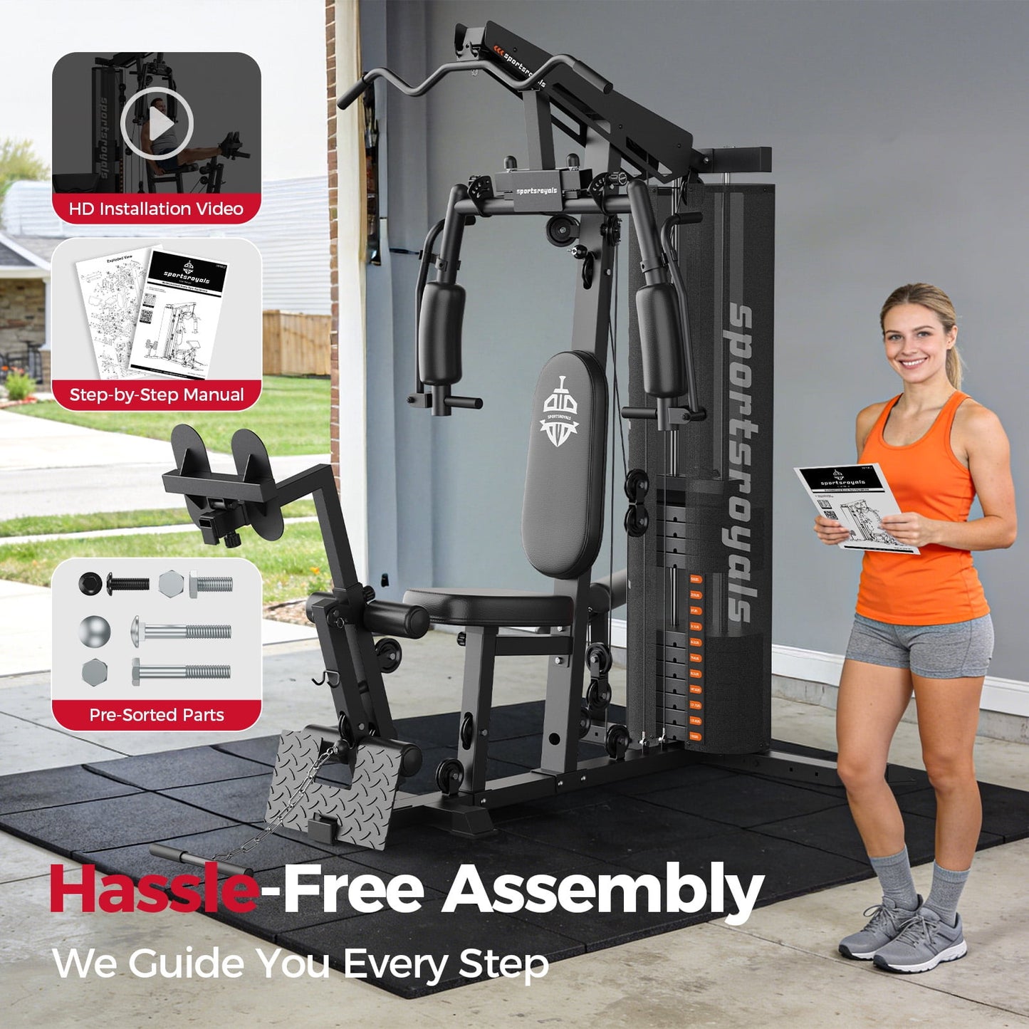 Sportsroyals Home Gym Station Multifunctional Full Body Workout Equipment for Home Exercise Fitness
