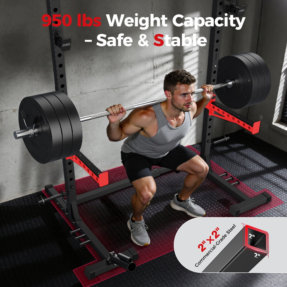 FLYBIRD Squat Rack with Pull-Up Bar,Smith Machine Power Rack 950lbs Capacity, 6/7Ft Bar Width Adjustable Half Rack with Landmine Attachment & 22 Adjustable Heights