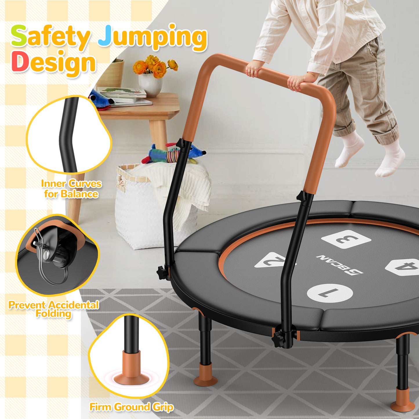 BCAN 36inch Mini Toddler Trampoline for Kids Ages 1-6 Indoor Outdoor Folding Small Rebounder Trampoline with Foam Handle Safety Padded Cover, Gift for Boy and Girl