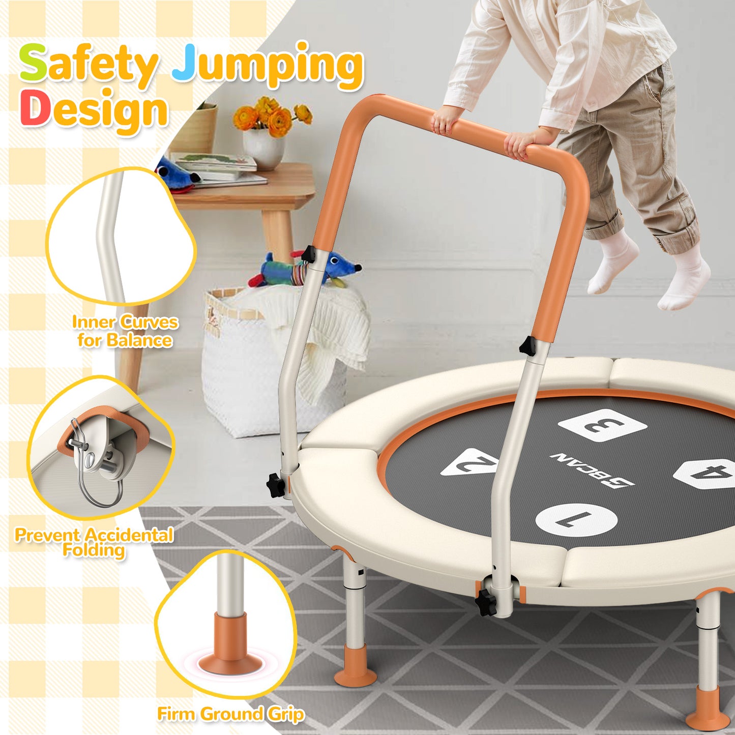 BCAN 36inch Mini Toddler Trampoline for Kids Ages 1-6 Indoor Outdoor Folding Small Rebounder Trampoline with Foam Handle Safety Padded Cover, Gift for Boy and Girl