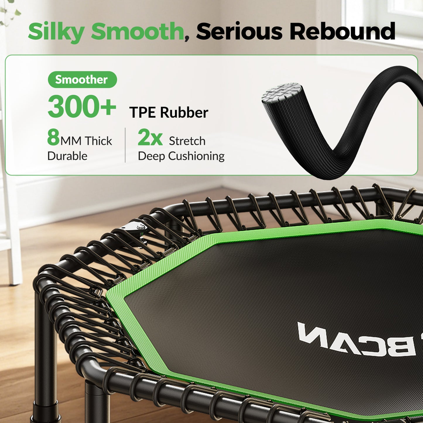 BCAN BT3 51" Octagonal Rebounder Trampoline for Adults, 450LBS Max Load Fitness Trampoline with Large Jumping Area, Silent Bungee Mini Trampoline with T-Adjustable Handle for Home Gym