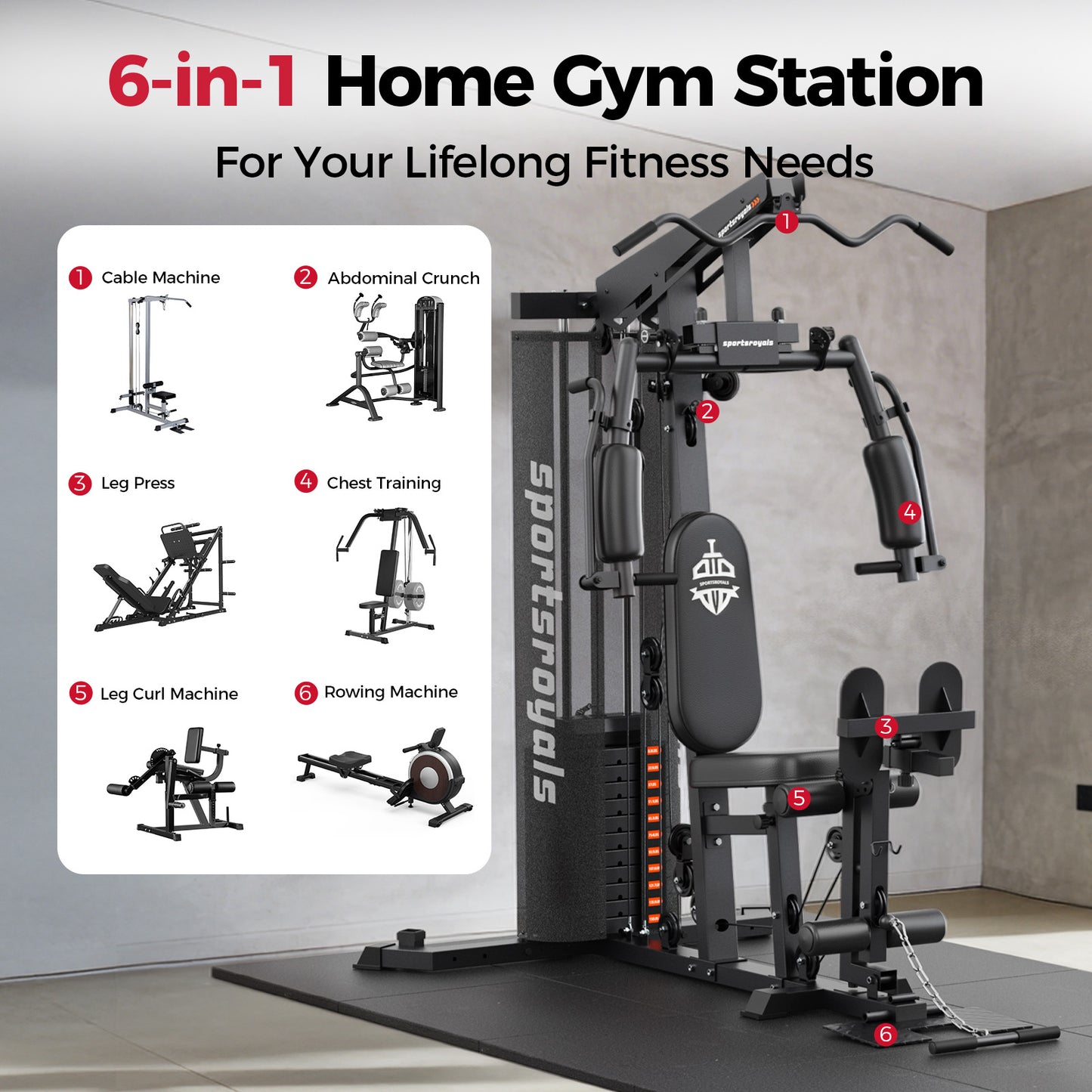 Sportsroyals Home Gym Station Multifunctional Full Body Workout Equipment for Home Exercise Fitness