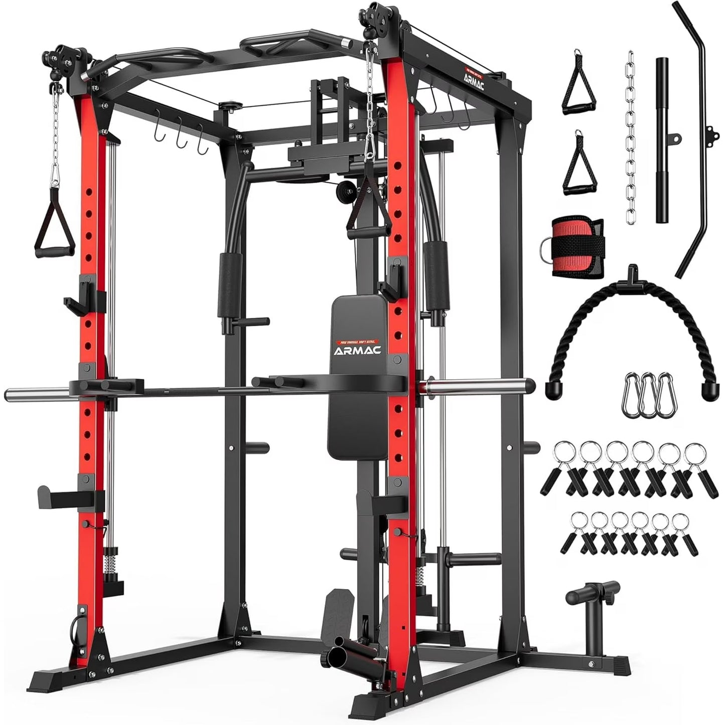 UPGO Power Cage,1500lbs Multi-Function Power Rack with Adjustable Cable Crossover System and More Training Attachment, Weight Cage for Home Gym