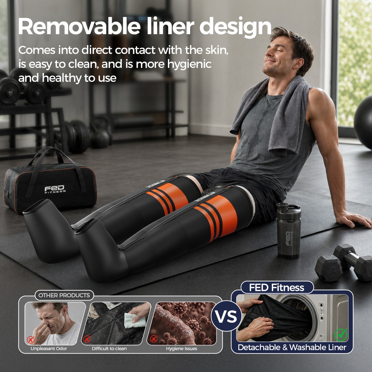 FED Fitness Compression Boots LM1, 6 Modes & 13 Intensity Levels , 3 Timing & 3 Heat Settings, 5 Independent Airbags 360° Full Coverage, Adjustable Size with Washable Liner for Leg Massage, size M