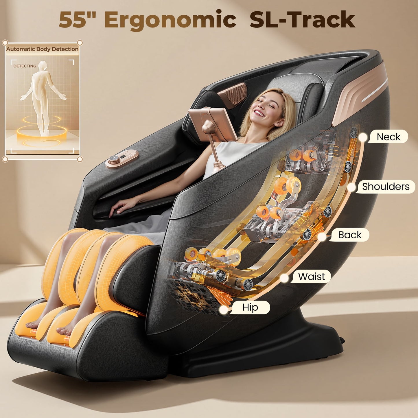 4D SL Track Massage Chair with 3 Zero Gravity Modes, APP Control,Leather