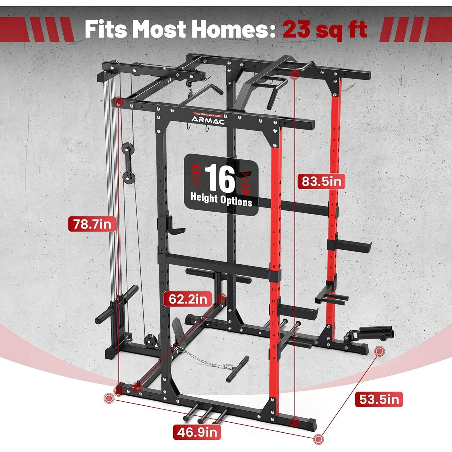 UPGO Power Cage,1500lbs Multi-Function Power Rack with Adjustable Cable Crossover System and More Training Attachment (red)