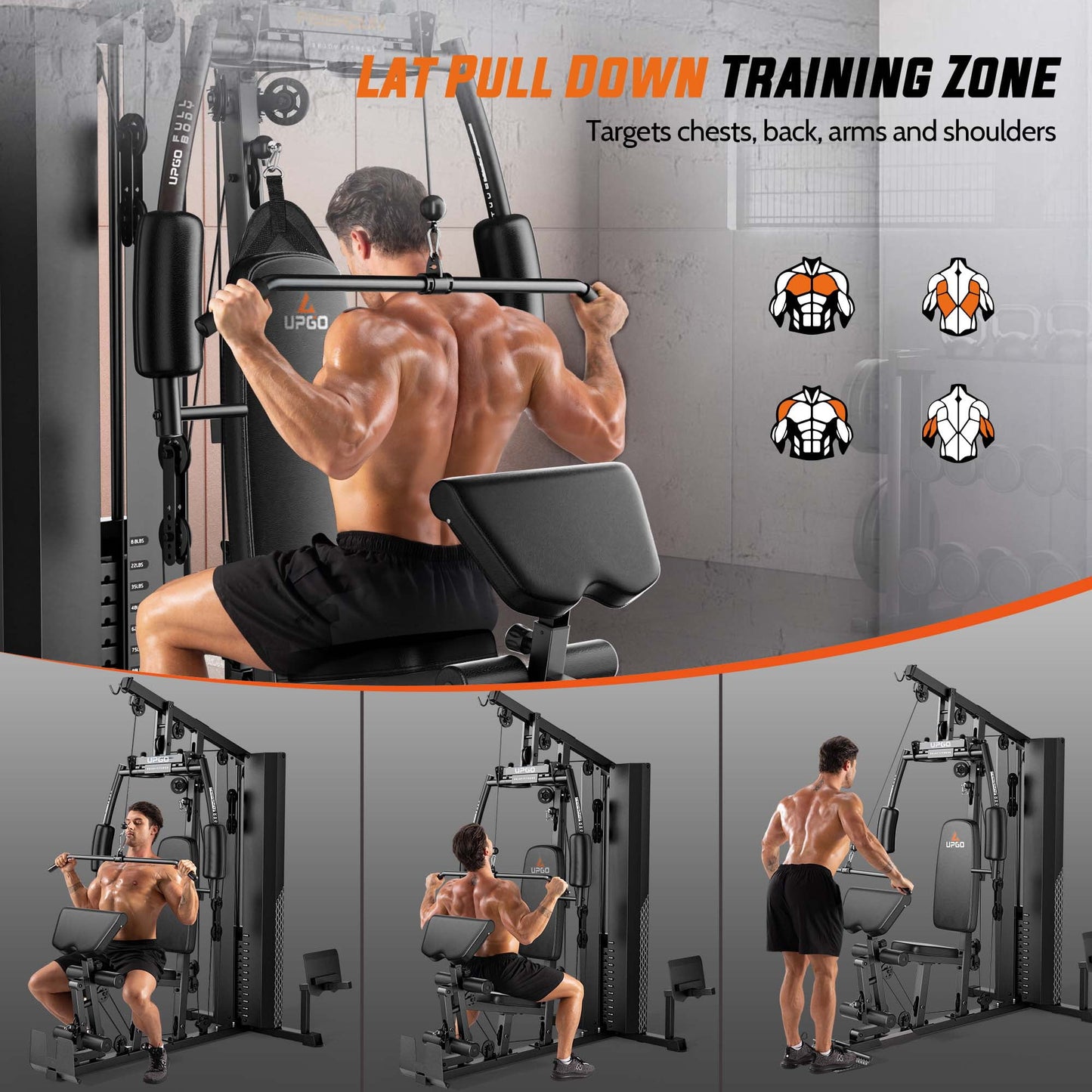 UPGO Home Gym Station, Workout Station with 154LBS Weight Stack, Equipment for All Body Training