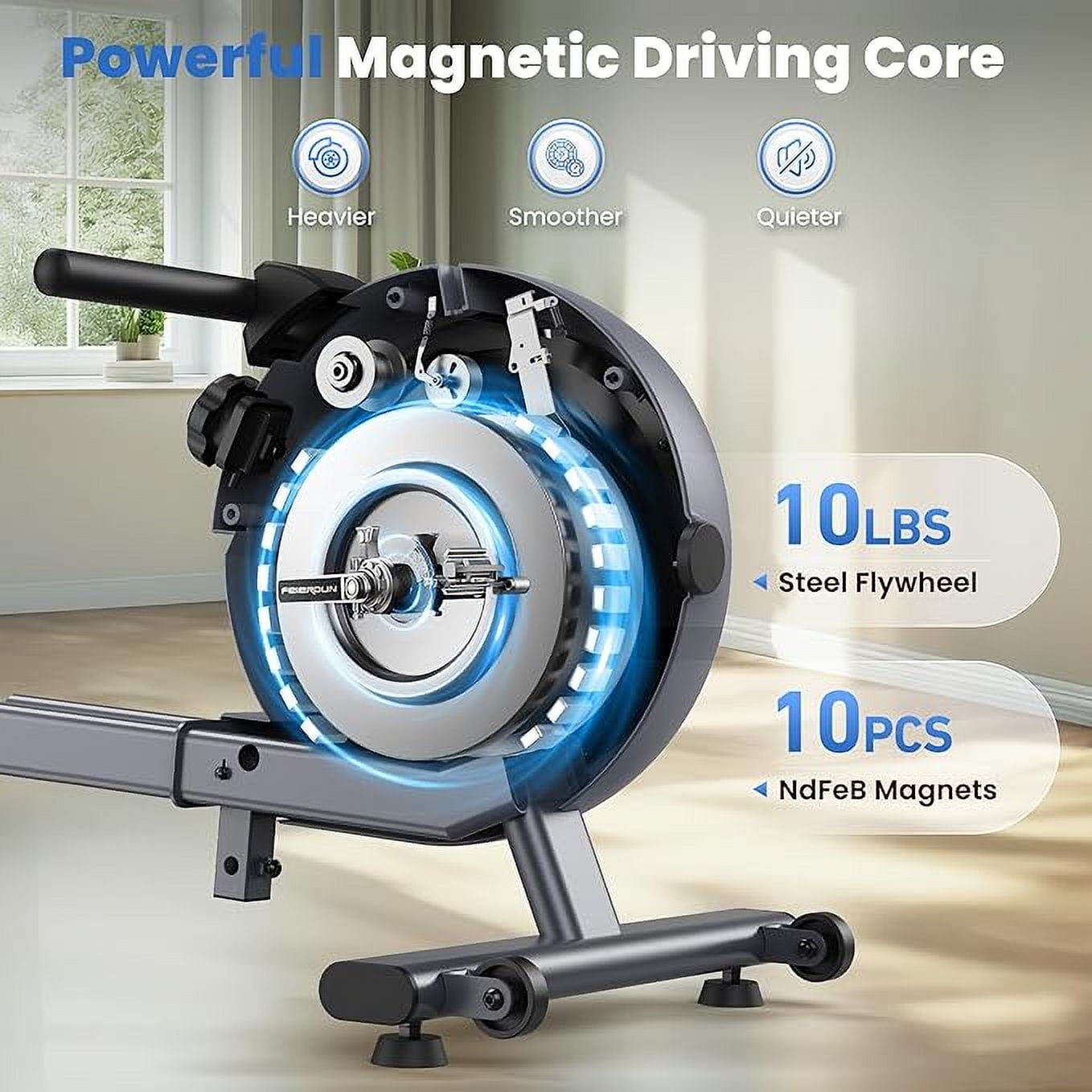 UPGO Magnetic Rowing Machine for Home, Rower with 350LBS Capacity, Dual Slide Rail, APP Connectivity