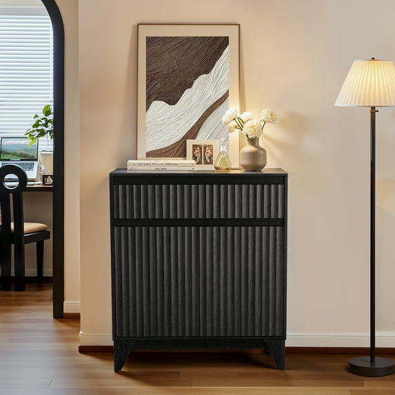 UPGO 38" Tall 2 - Door Accent Cabinet With Adjustable Shelf, Waveform Fluted Panel