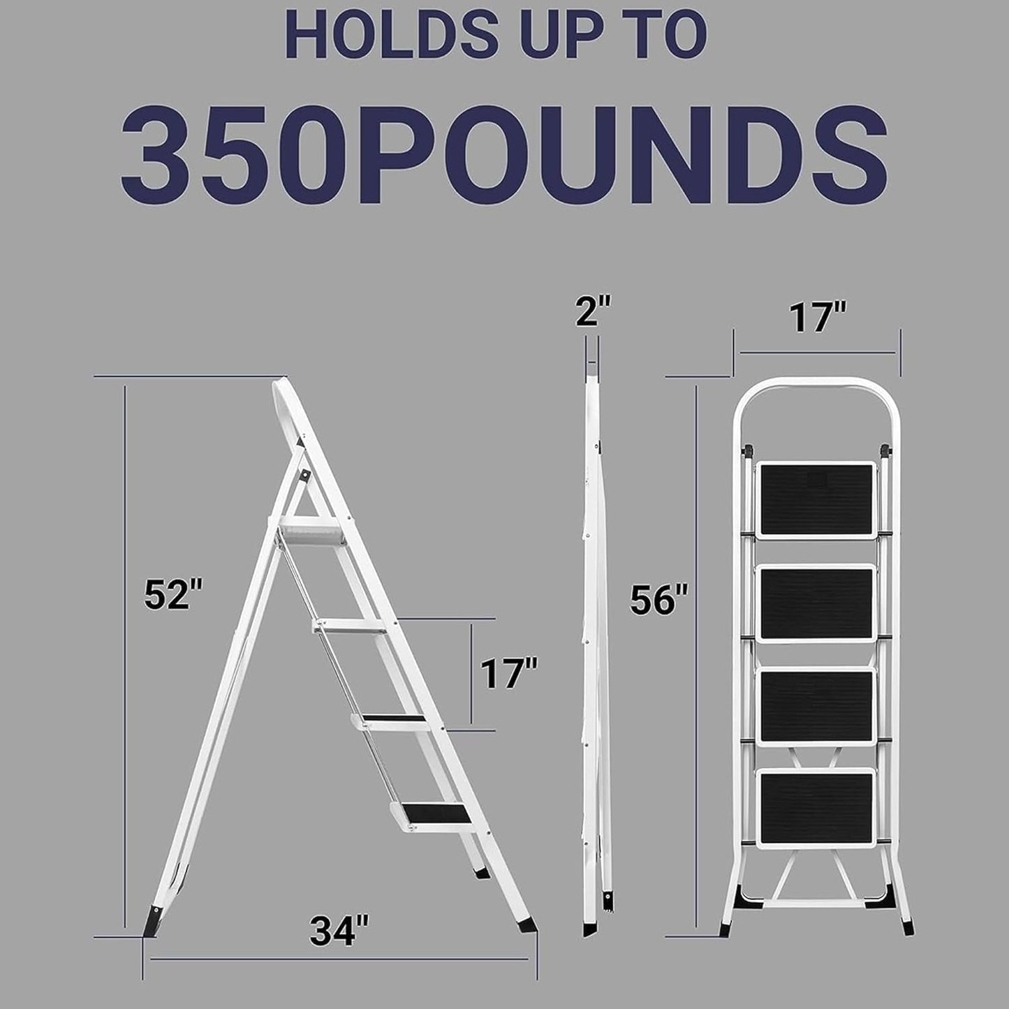 4 Step Ladder, Upgo Folding Step Stool with Extra Wide Anti-Slip Pedal, 330lbs Lightweight Portable Sturdy Steel Ladders with Handgrip for Household Kitchen Office Outdoor
