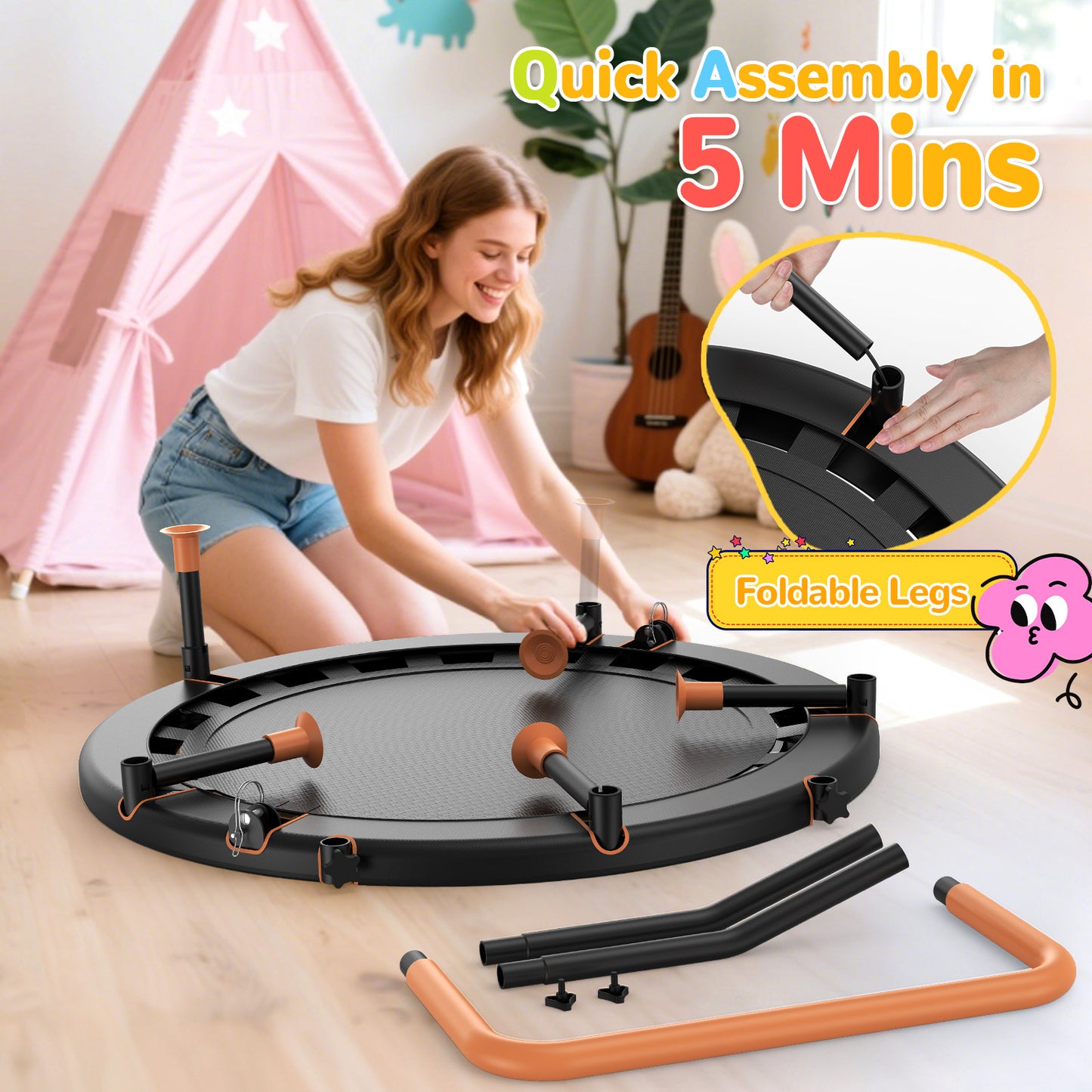 BCAN 36inch Mini Toddler Trampoline for Kids Ages 1-6 Indoor Outdoor Folding Small Rebounder Trampoline with Foam Handle Safety Padded Cover, Gift for Boy and Girl