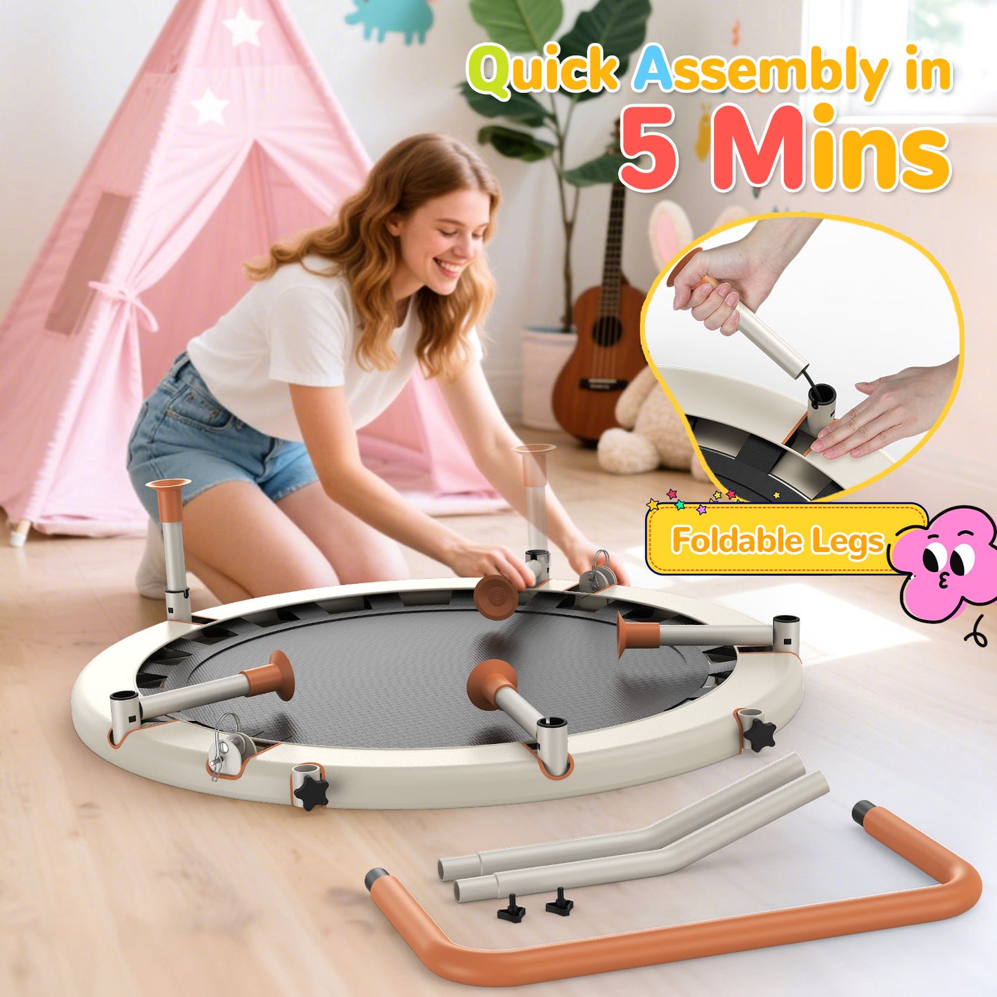 BCAN 36inch Mini Toddler Trampoline for Kids Ages 1-6 Indoor Outdoor Folding Small Rebounder Trampoline with Foam Handle Safety Padded Cover, Gift for Boy and Girl