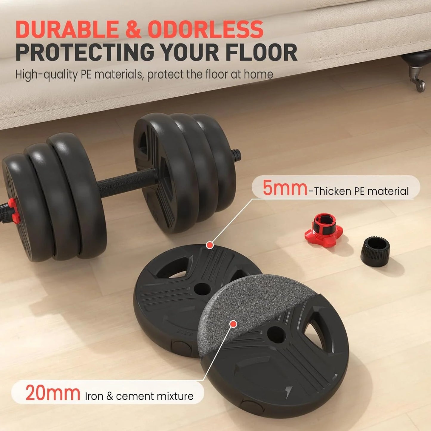 Adjustable Dumbbells, 30lbs Free Weights Dumbbells Convertible 2 or 3 in 1 Set Used as Barbell, Kettlebells, A Pair of Lightweight for Home Gym
