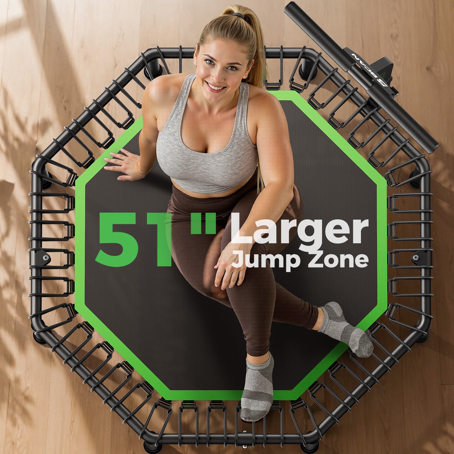 BCAN BT3 51" Octagonal Rebounder Trampoline for Adults, 450LBS Max Load Fitness Trampoline with Large Jumping Area, Silent Bungee Mini Trampoline with T-Adjustable Handle for Home Gym