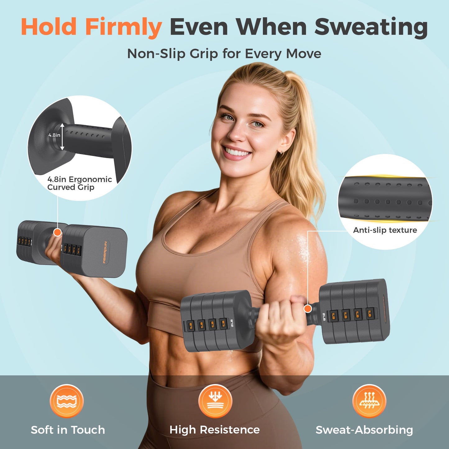 5-in-1 Adjustable Dumbbell Set of 2, 20LBS/10LBS Hand Weights for Women, 1s-Adjust Dual-Stable Dumbbell Set for Women