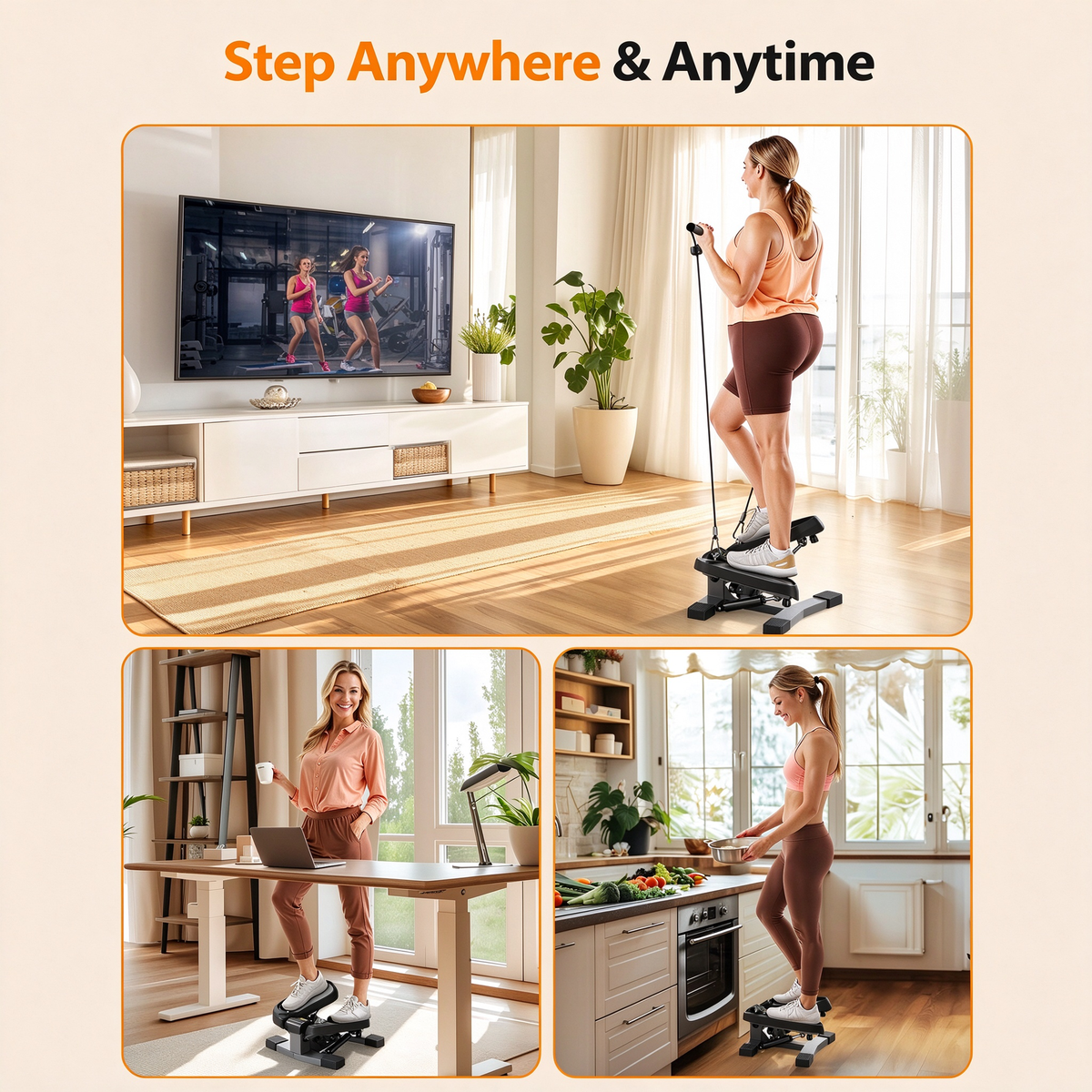 FED Fitness Sportsroyals Mini Stepper Exercise Machine Stair Stepper with Resistance Band and 330 lb Weight Capacity
