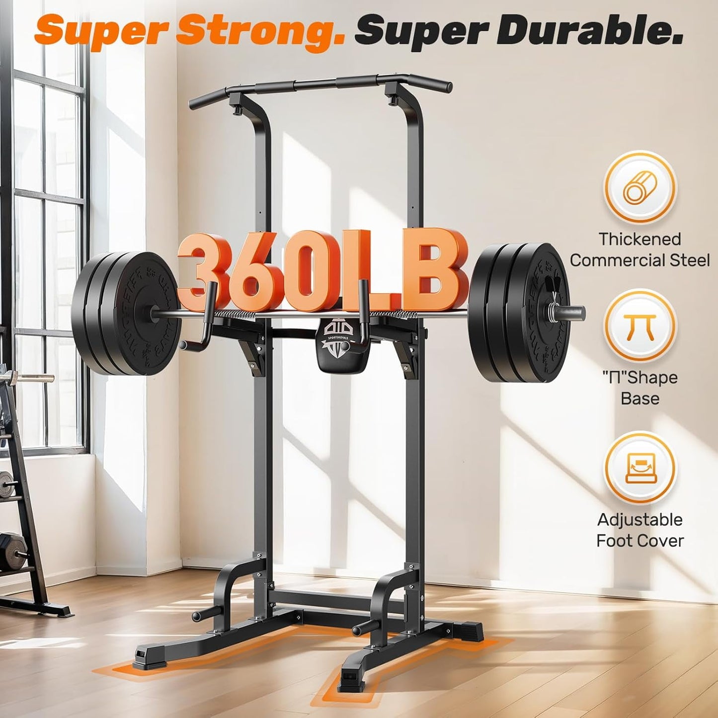 Sportsroyals Power Tower Pull Up Bar Station, 450LBS Stable Pull Up Dip Station for Home Gym