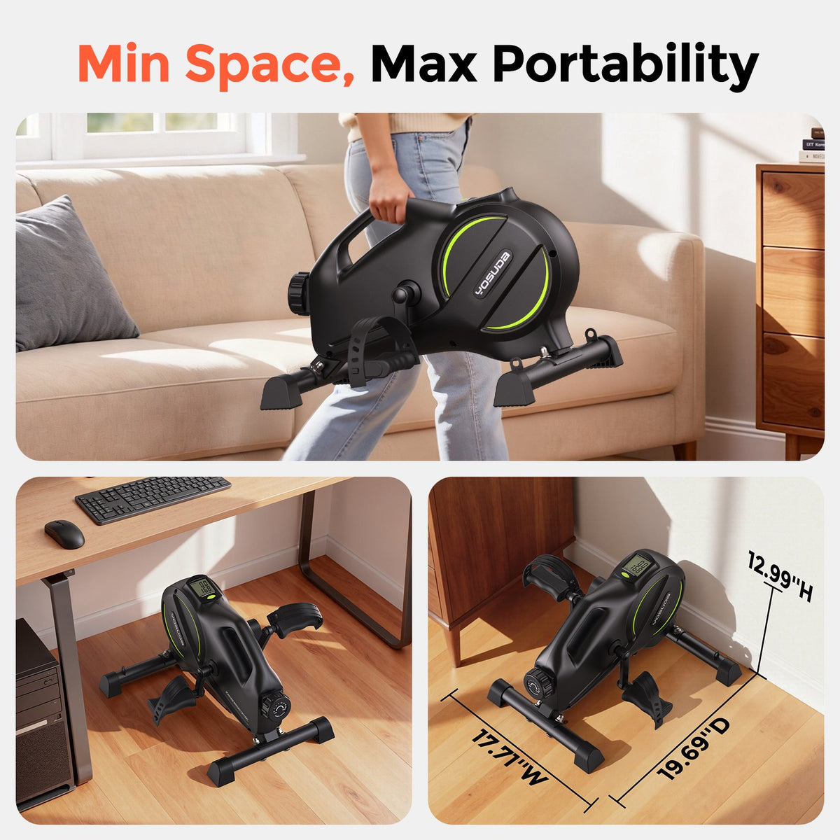 UPGO YOSUDA Under Desk Bike Pedal Exerciser ,16-Level Magnetic Mini Exercise Bike for Arm & Leg Workout,Desk Cycle Pedal Exerciser with Bluetooth
