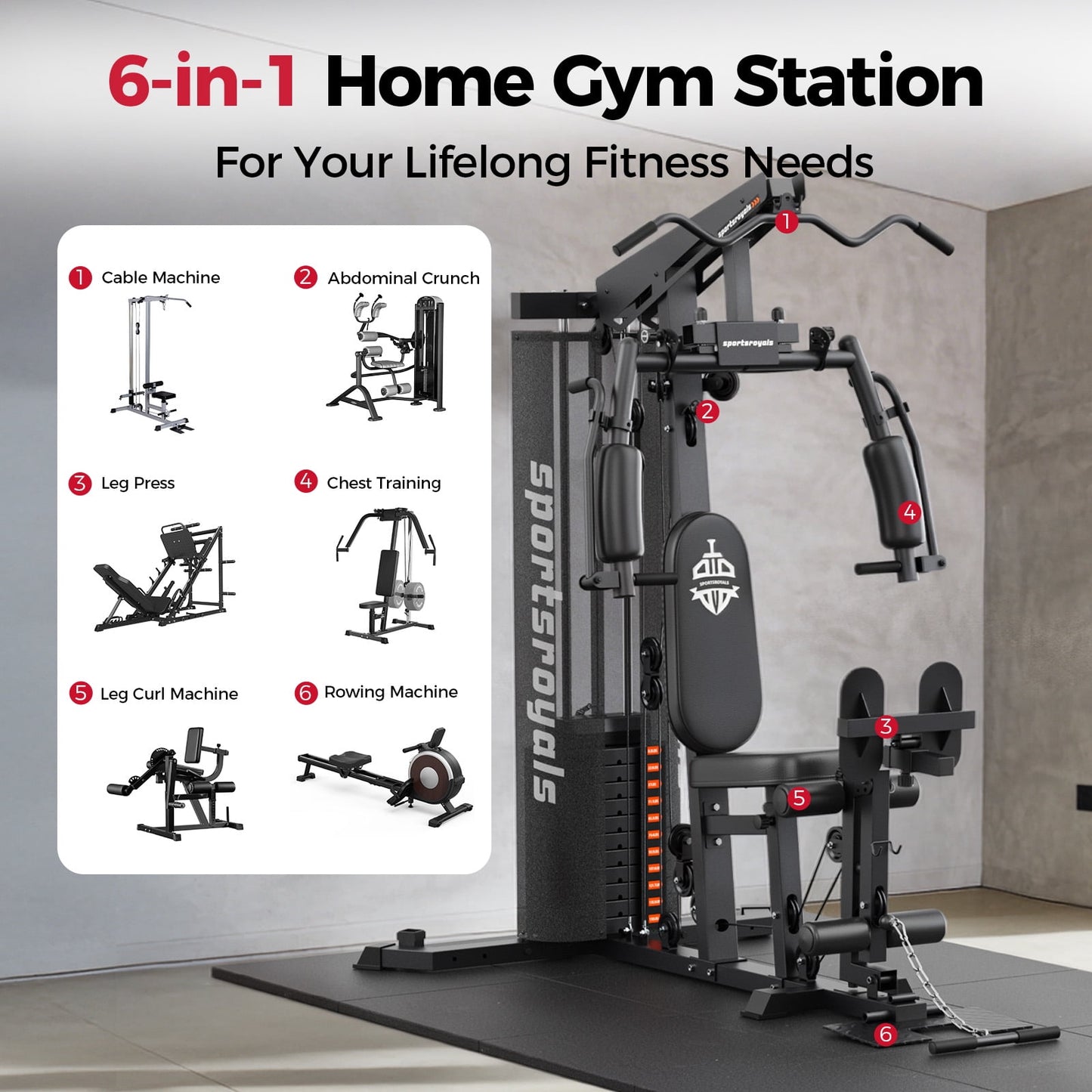 Sportsroyals Home Gym Station Multifunctional Full Body Workout Equipment for Home Exercise Fitness
