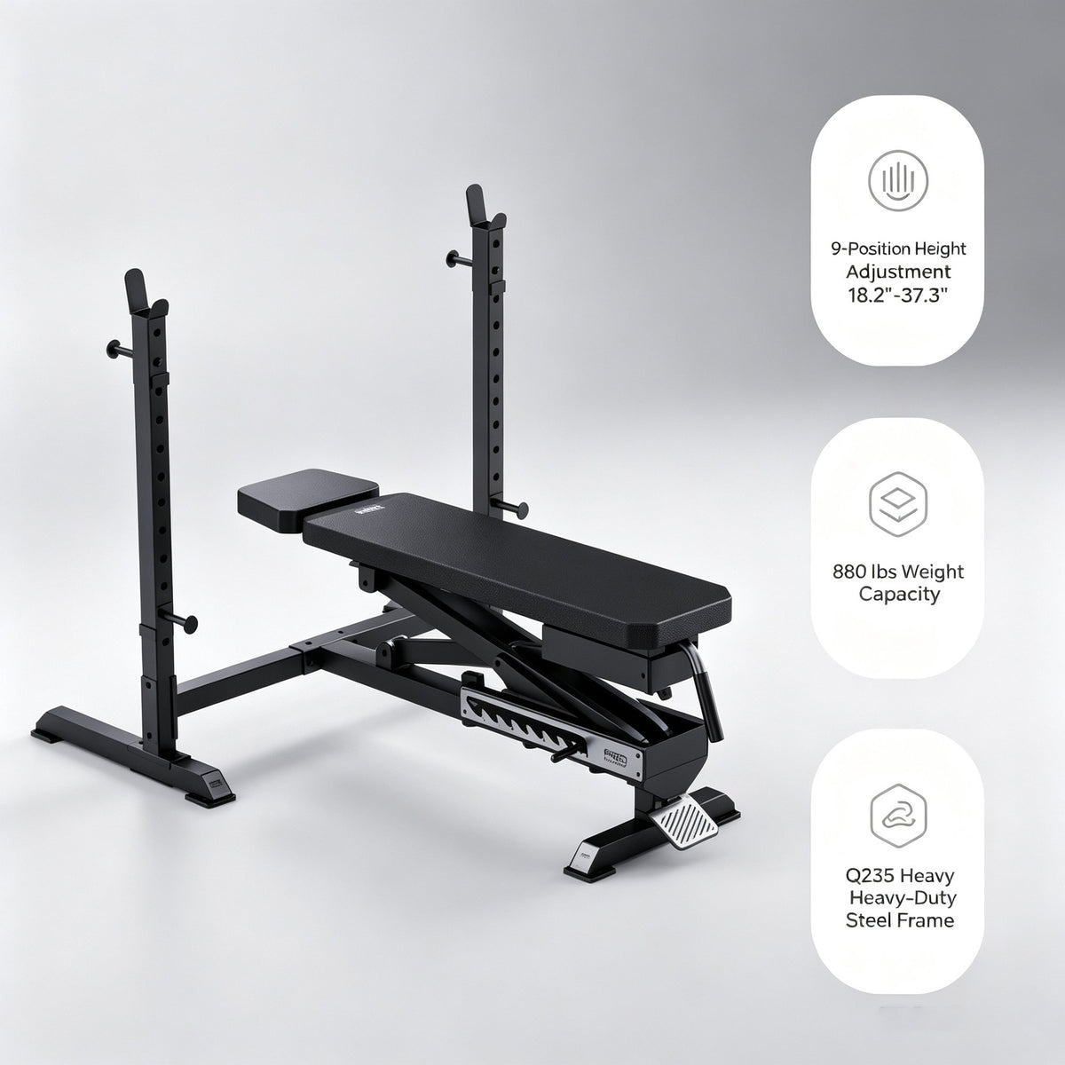 FED Fitness 2-in-1 Seal Row & Weight Bench, 9-Position Adjustable, 880 lbs Capacity