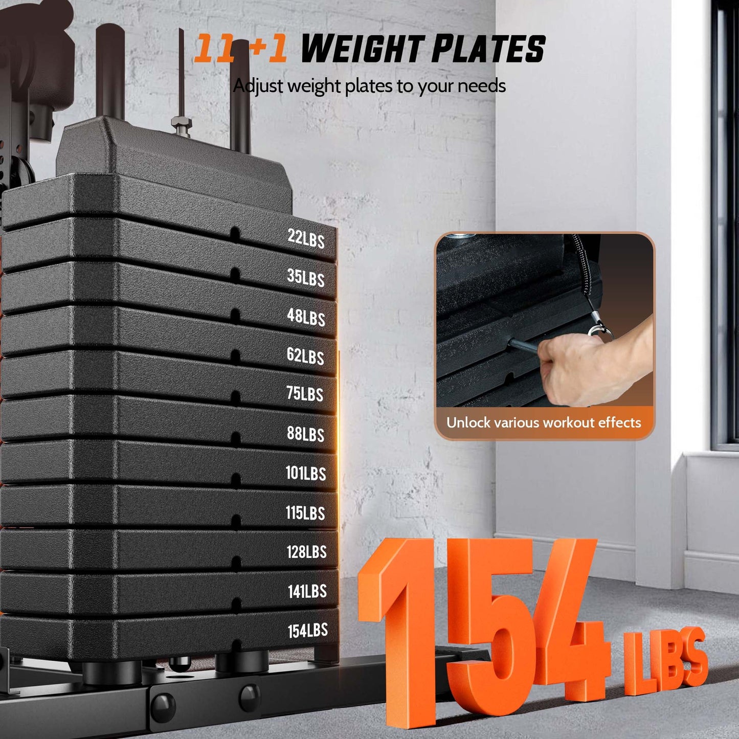 UPGO Home Gym Station, Workout Station with 154LBS Weight Stack, Equipment for All Body Training
