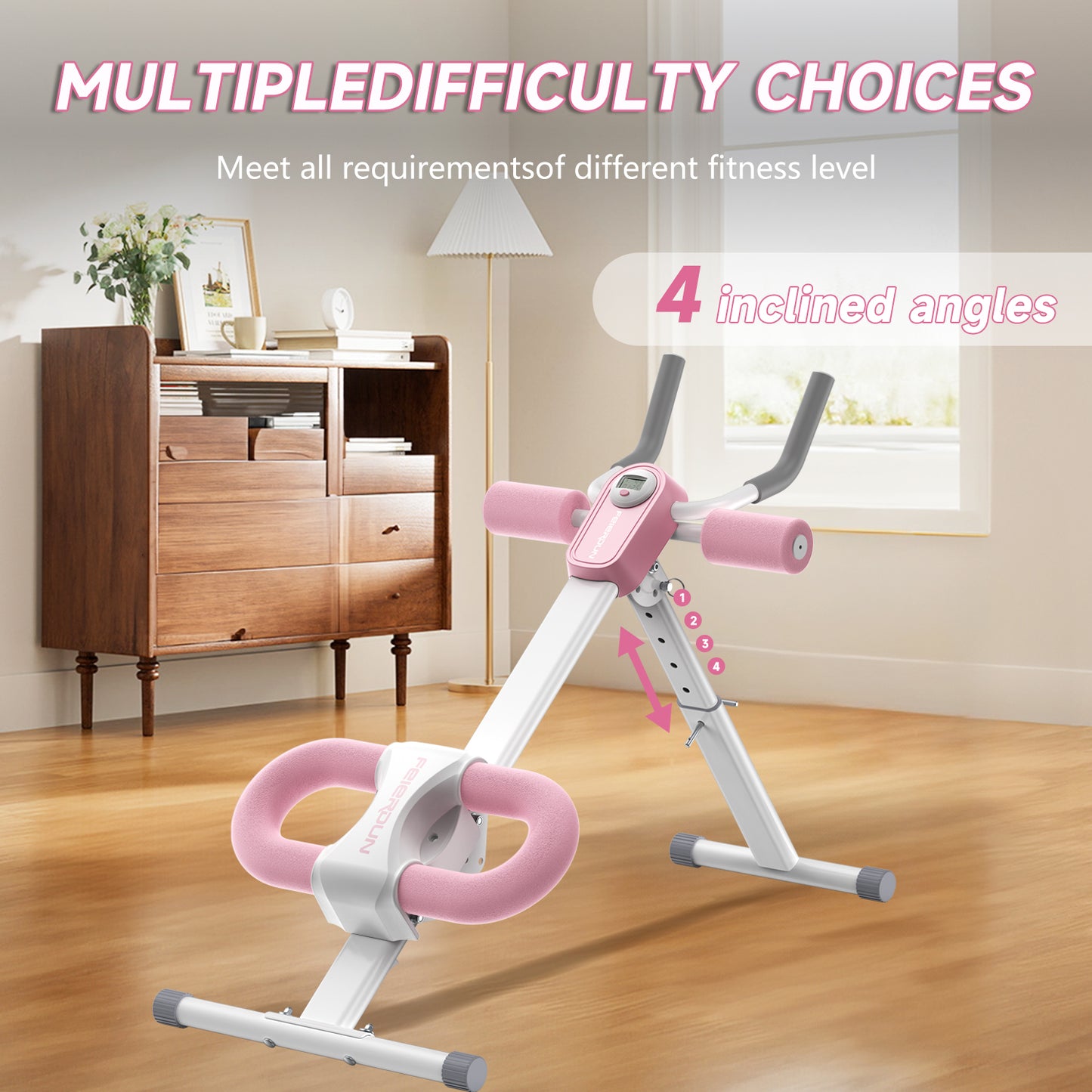 UPGO Foldable&Adjustable Ab Machine Full Body Workout for Home Gym, Core & Abdominal Trainer Fitness Equipment for Body Shaping with LCD Display, 220LBS Weight Capacity and 4 Incline angels