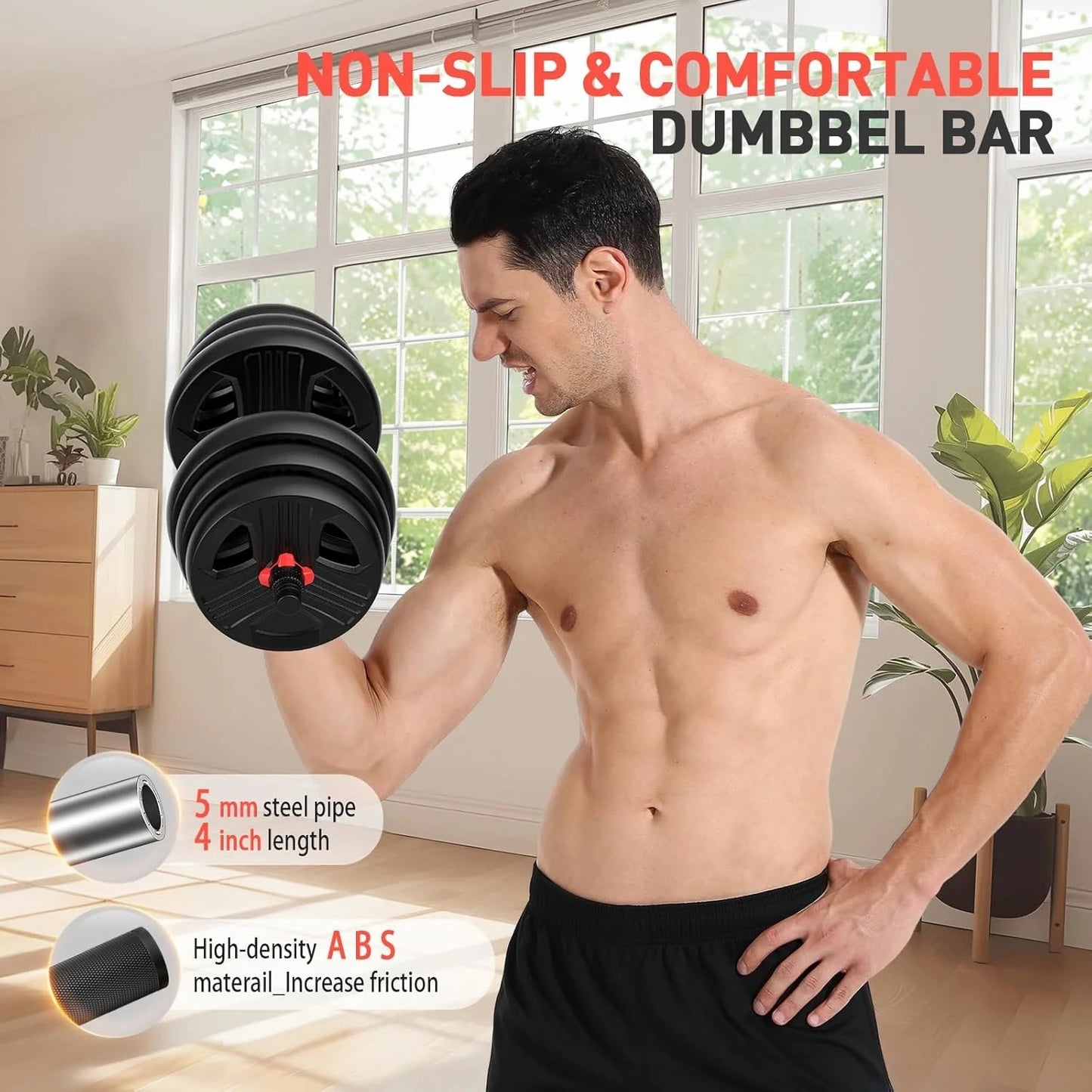 Adjustable Dumbbells, 30lbs Free Weights Dumbbells Convertible 2 or 3 in 1 Set Used as Barbell, Kettlebells, A Pair of Lightweight for Home Gym