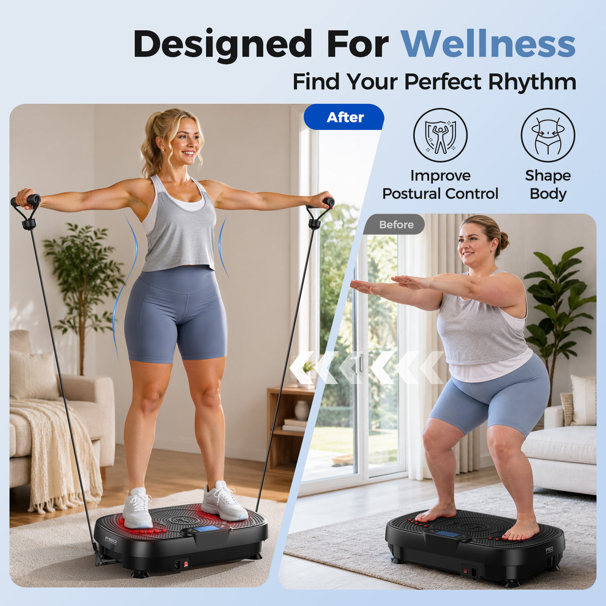 Vibration Plate Exercise Machine with Red Light, 1–99 Speed Levels, Full Body Shaker Platform with Resistance Bands