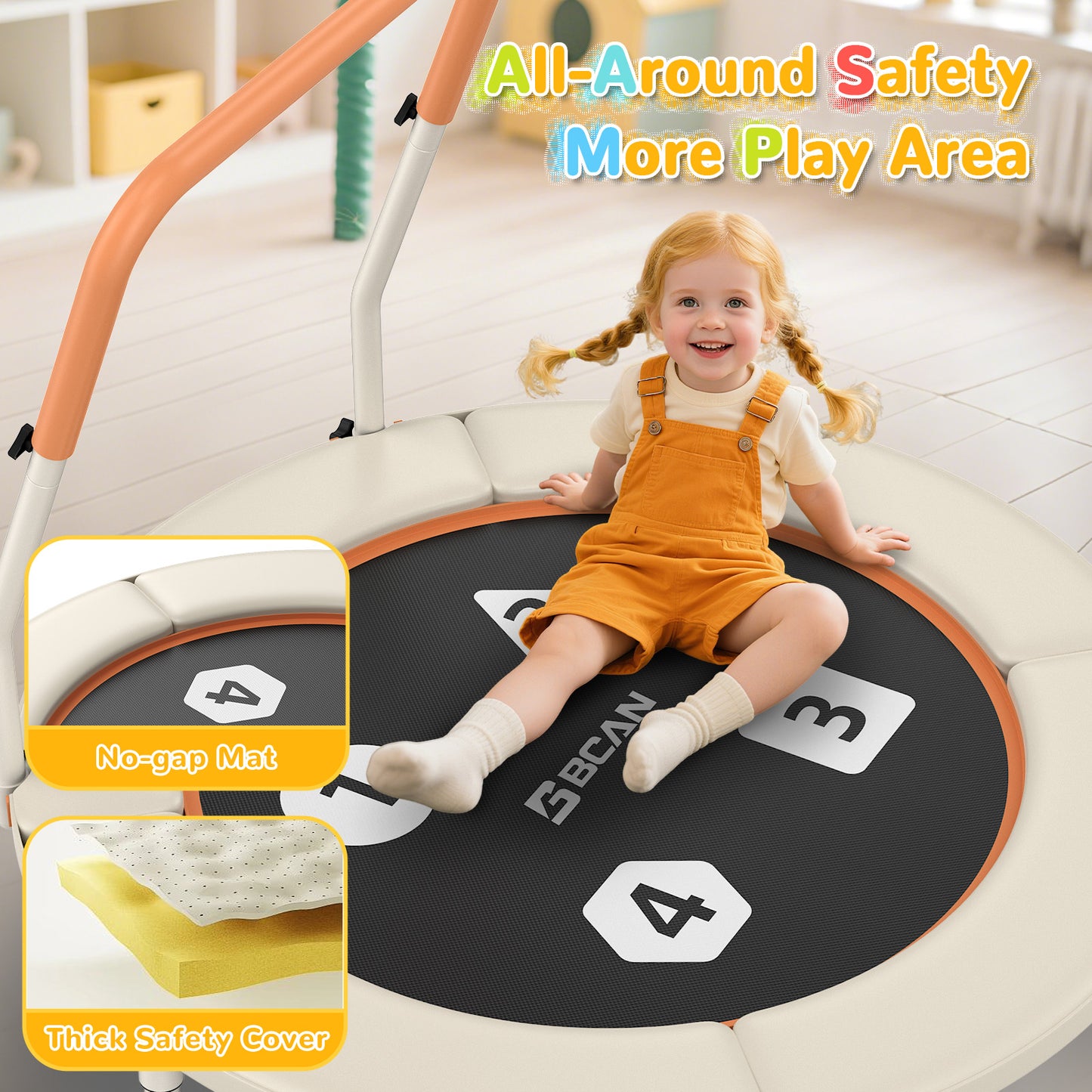 BCAN 36inch Mini Toddler Trampoline for Kids Ages 1-6 Indoor Outdoor Folding Small Rebounder Trampoline with Foam Handle Safety Padded Cover, Gift for Boy and Girl