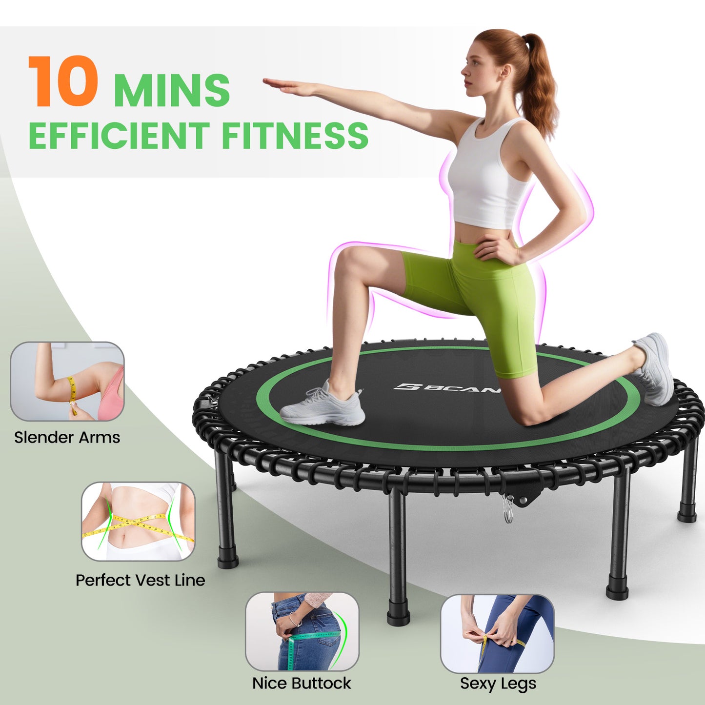 40" Adult Fitness Trampoline with Bungees, U Shape Adjustable Foam Handle, Stable & Quiet Exercise Rebounder,Indoor/Outdoor Workout