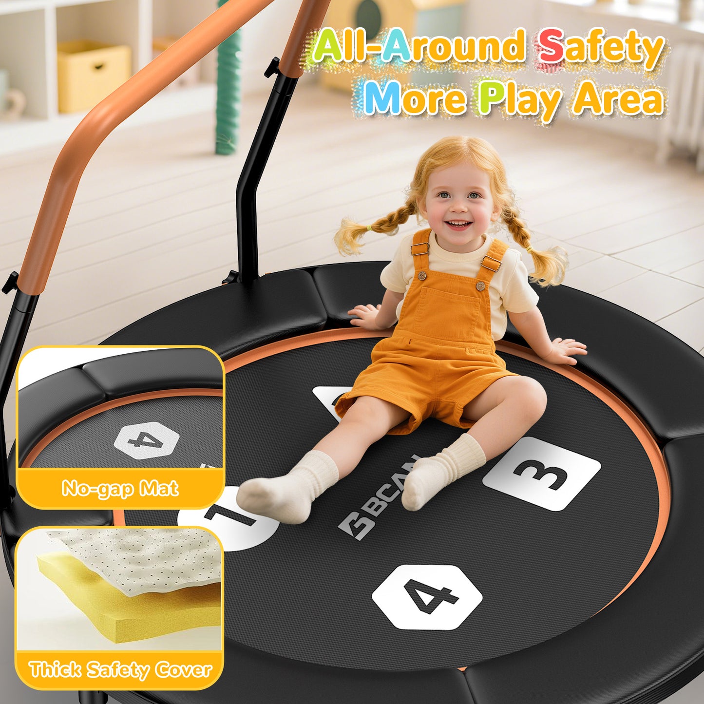 BCAN 36inch Mini Toddler Trampoline for Kids Ages 1-6 Indoor Outdoor Folding Small Rebounder Trampoline with Foam Handle Safety Padded Cover, Gift for Boy and Girl