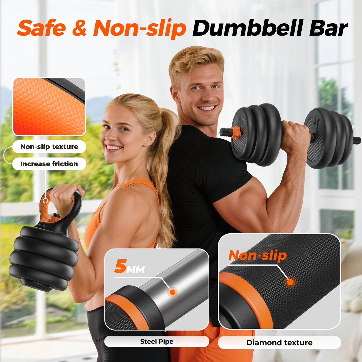 UPGO Adjustable Dumbbell Set,50lb Free Weight Set with Connector Bar,5 in 1 Workout Gear with Dumbbell,Kettlebell,Barbell,Push up Handle,Weight Plate,for Home Gym Fitness Exercise