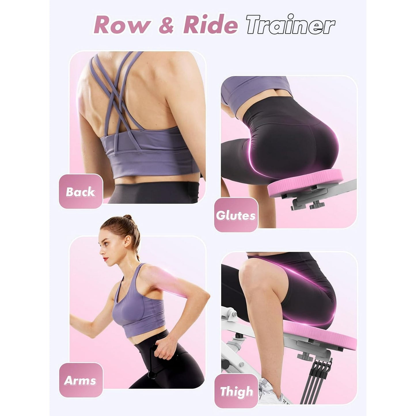 Sportsroyals Pink Squat Machine for Home,Rodeo Core Exercise Machine,330lbs Foldable,Adjustable 4 Resistance Bands,Ride & Rowing Machine for Botty Glutes Butt Thighs,Ab Back/Leg Press Hip Thrust