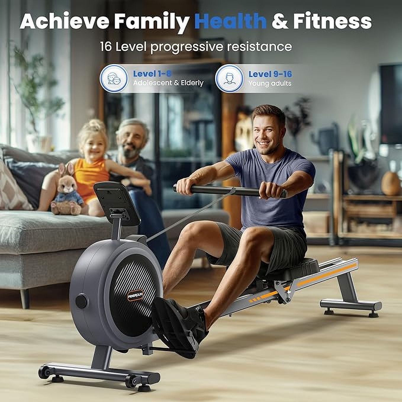 UPGO Magnetic Rowing Machine for Home, Rower with 350LBS Capacity, Dual Slide Rail, APP Connectivity