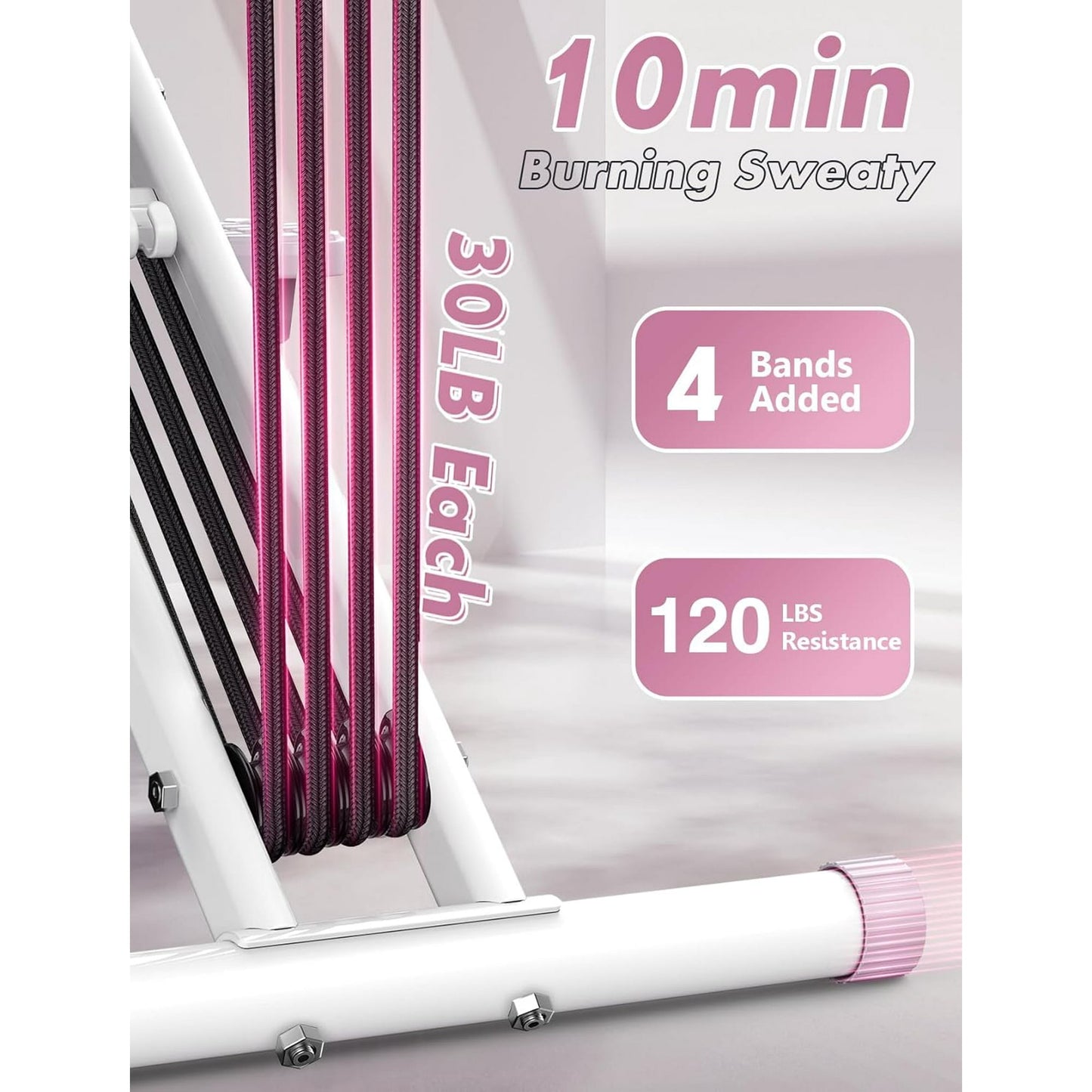 Sportsroyals Pink Squat Machine for Home,Rodeo Core Exercise Machine,330lbs Foldable,Adjustable 4 Resistance Bands,Ride & Rowing Machine for Botty Glutes Butt Thighs,Ab Back/Leg Press Hip Thrust