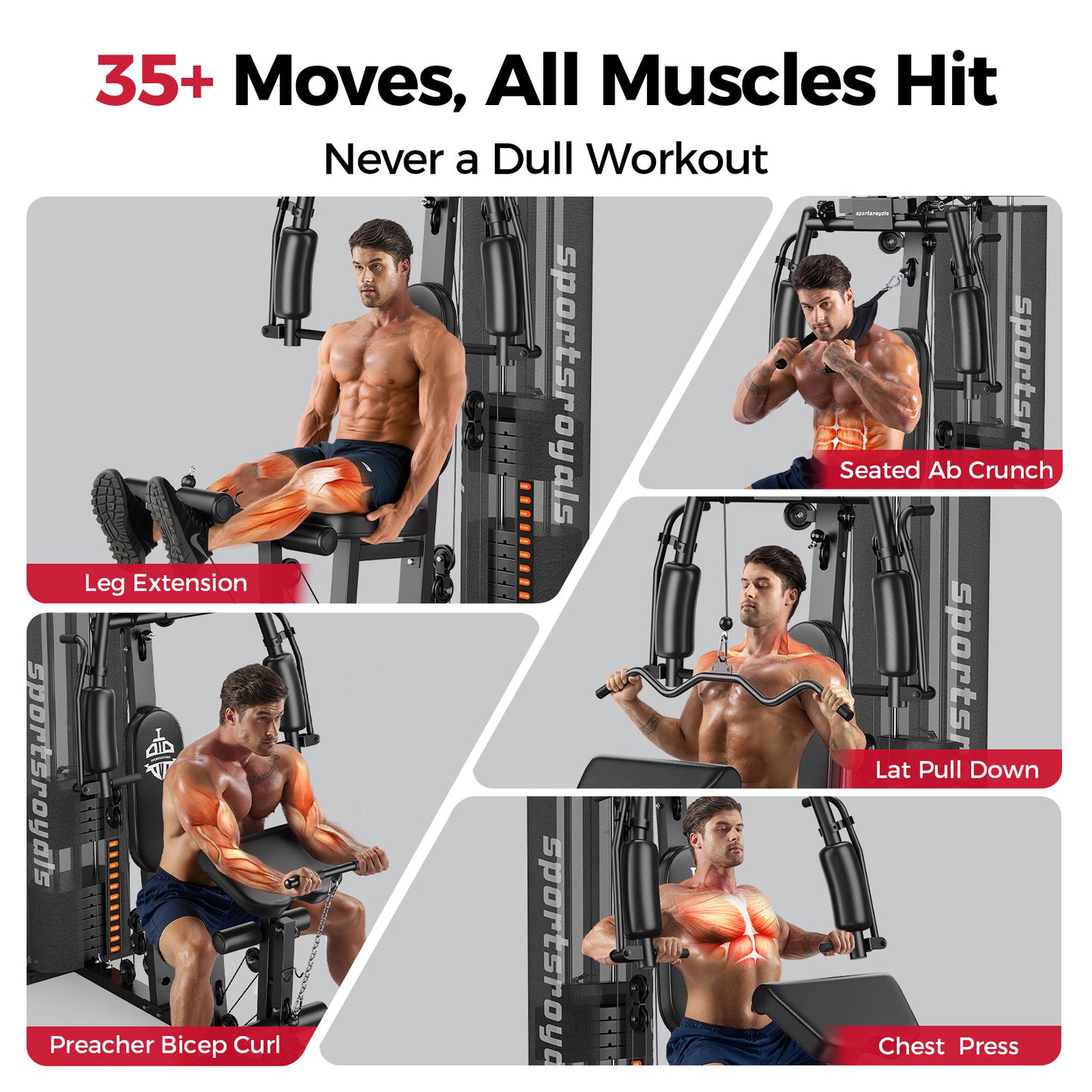 Sportsroyals Home Gym Station Multifunctional Full Body Workout Equipment for Home Exercise Fitness