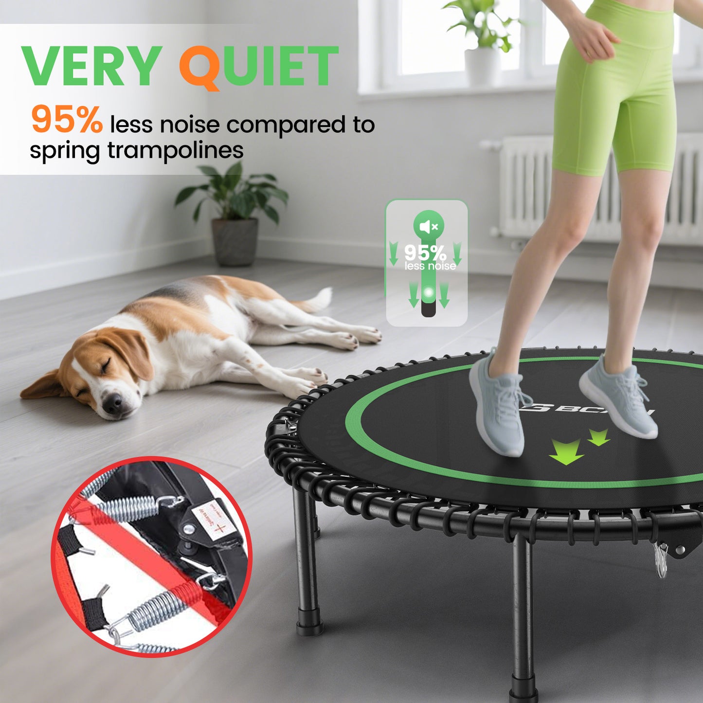 48" Adult Fitness Trampoline with Bungees, U Shape Adjustable Foam Handle, Stable & Quiet Exercise Rebounder,Indoor/Outdoor Workout