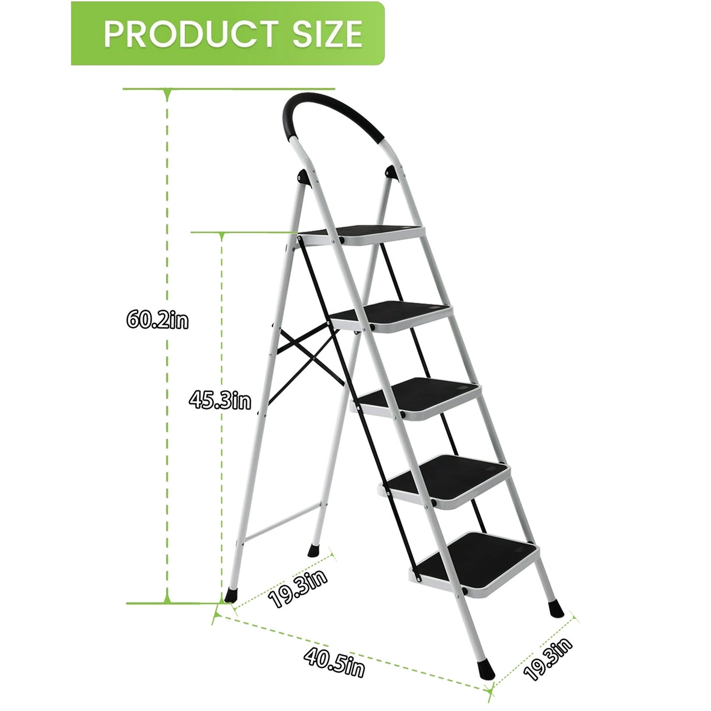 5 Step Ladder, Upgo Folding Step Stool with Extra Wide Anti-Slip Pedal, 330lbs Lightweight Portable Sturdy Steel Ladders with Handgrip for Household Kitchen Office Outdoor