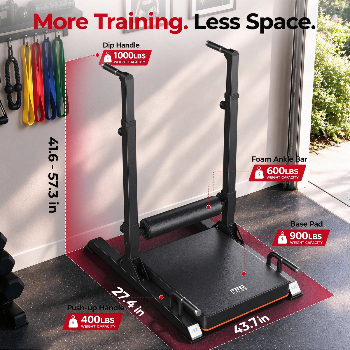 FED Fitness 3-in-1 Nordic Curl Bench & Dip Bar Station, 14-Level Adjustable Nordic Hamstring Trainer, Multi-Functional Full-Body Strength Training Equipment for Home Gym