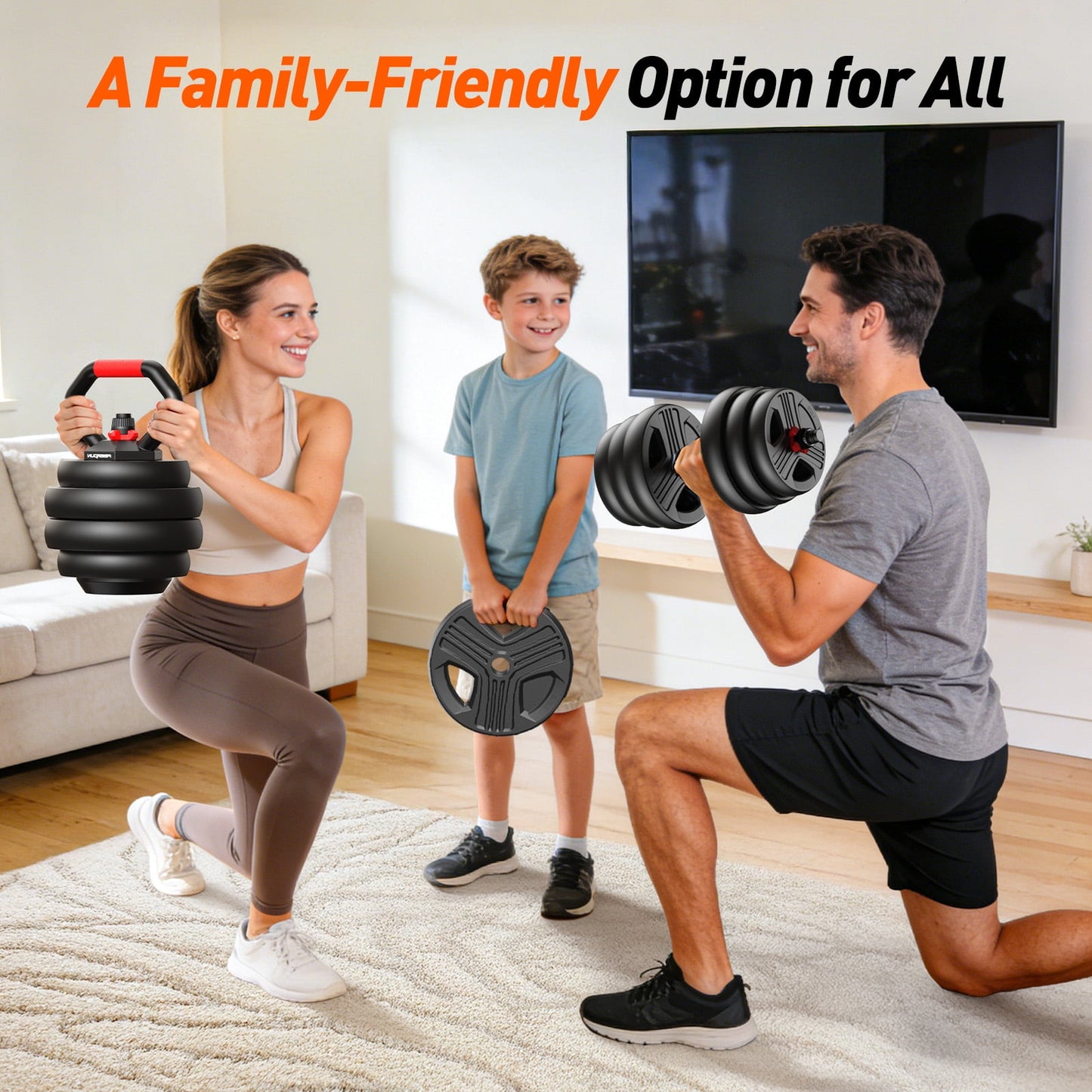 90lbs Free Weight Set with Connector, 5 in1 Dumbbells Set Used as Barbell, Kettlebells, Push up Stand, Fitness Exercises for Home Gym Suitable Men/Women